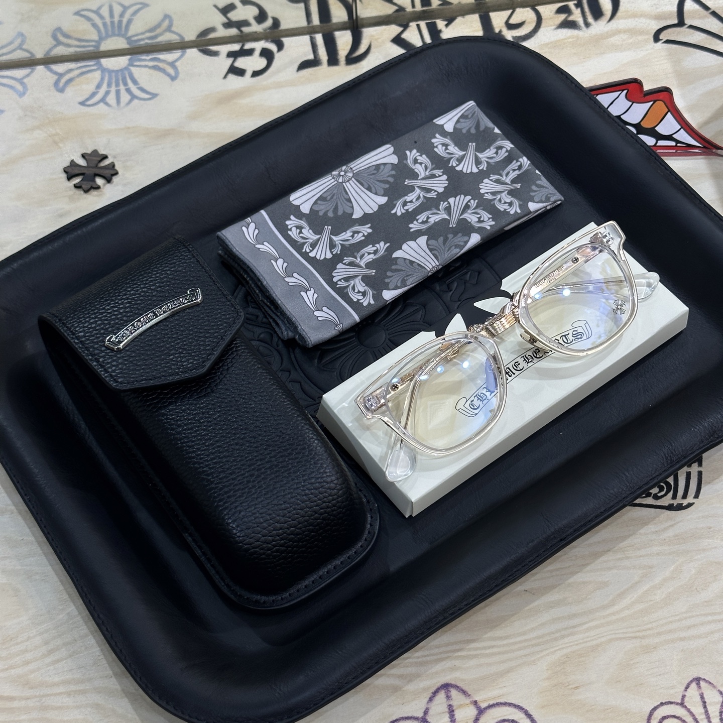 Chrome Hearts DUCK BUTTER Silver Sword Black Square Optical Glasses Unisex DUCK BUTTER BKSS(CHROME HEARTS 425)