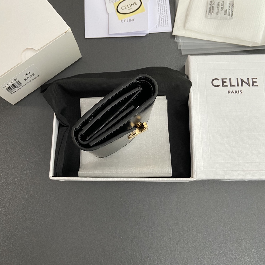 Celine Small Flap Wallet TRIOMPHE in Shiny calfskin(10D783DPV-38NO)