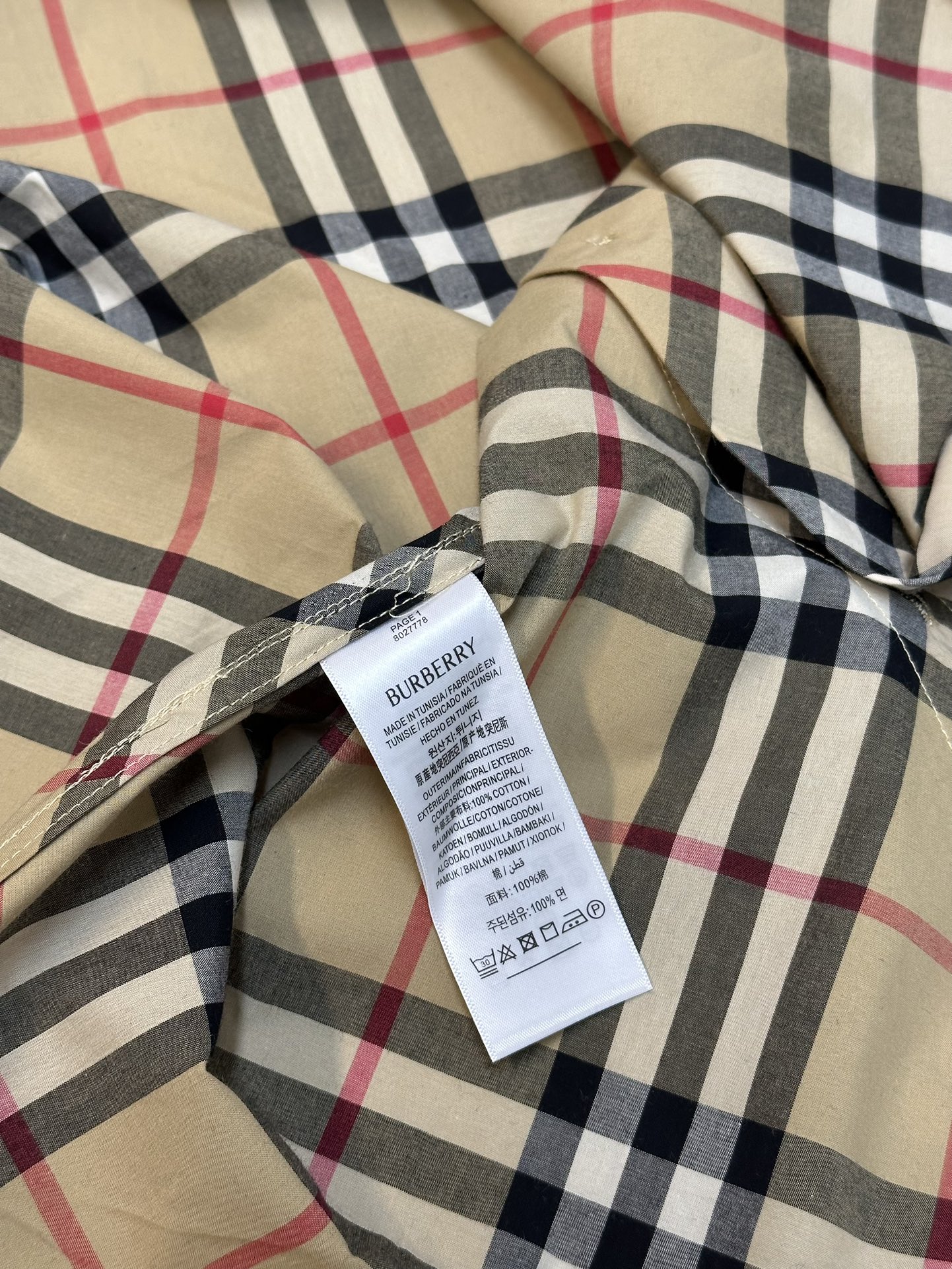 BURBERRY Regular Fit Check Cotton Shirt in Sand （80876341)