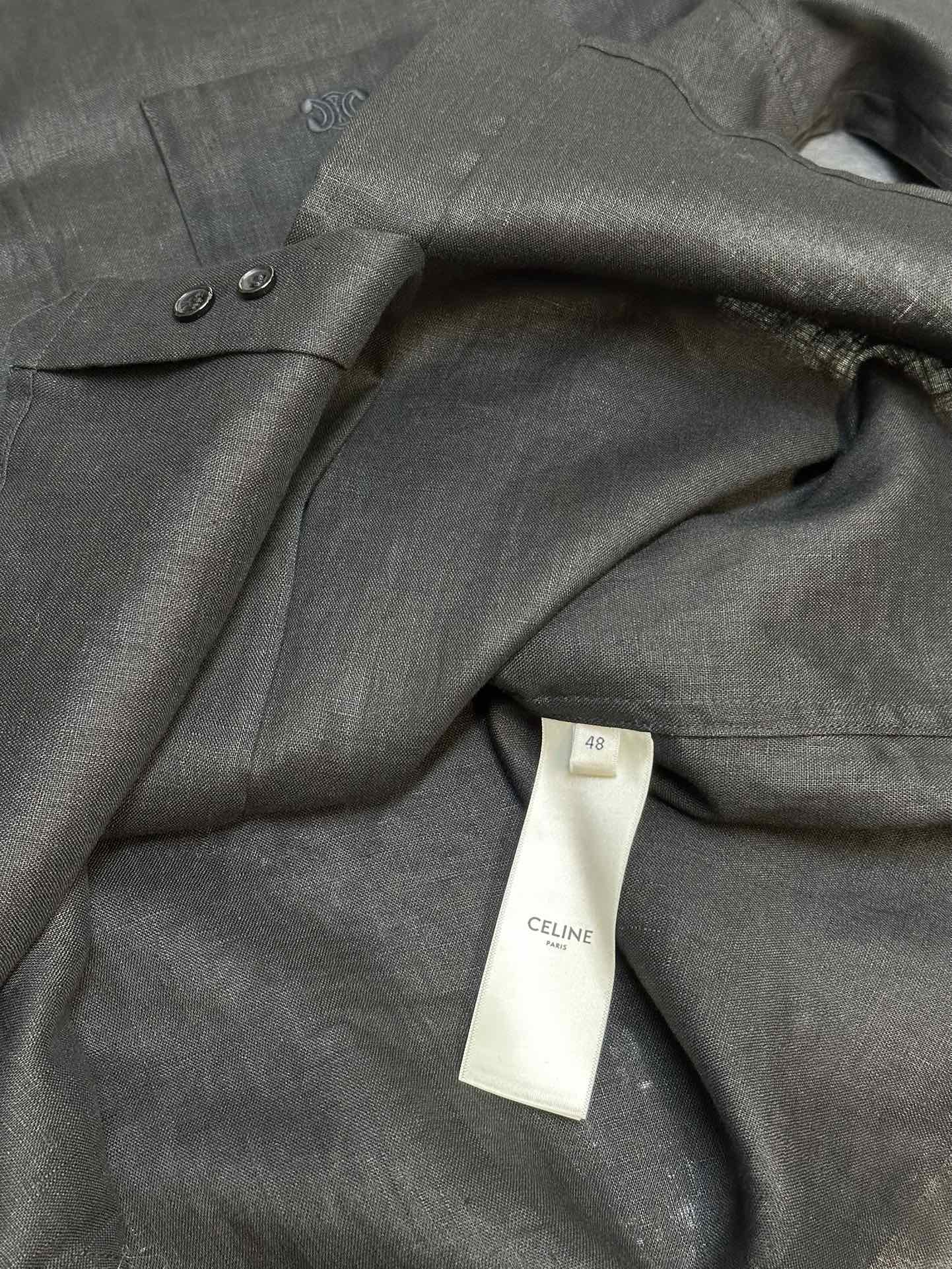 CELINE loose shirt in linen - BLACK (2C982170U-38NO）