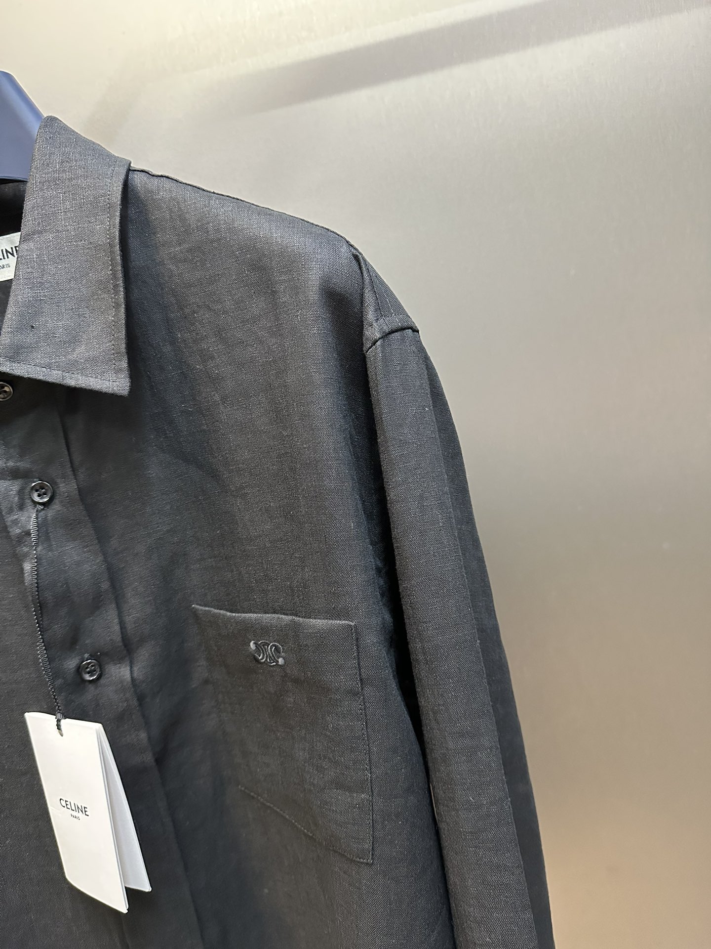 CELINE loose shirt in linen - BLACK (2C982170U-38NO）