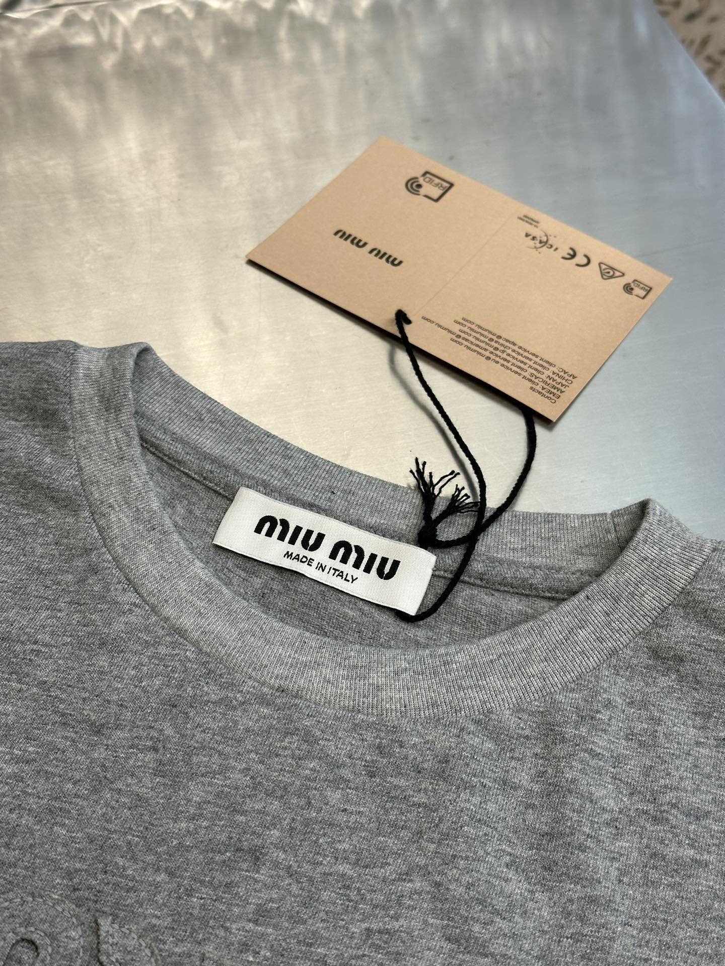 MiuMiu White Cotton T-shirt With Embroidered Logo （MJL862-1YXT-F0009-S-232）