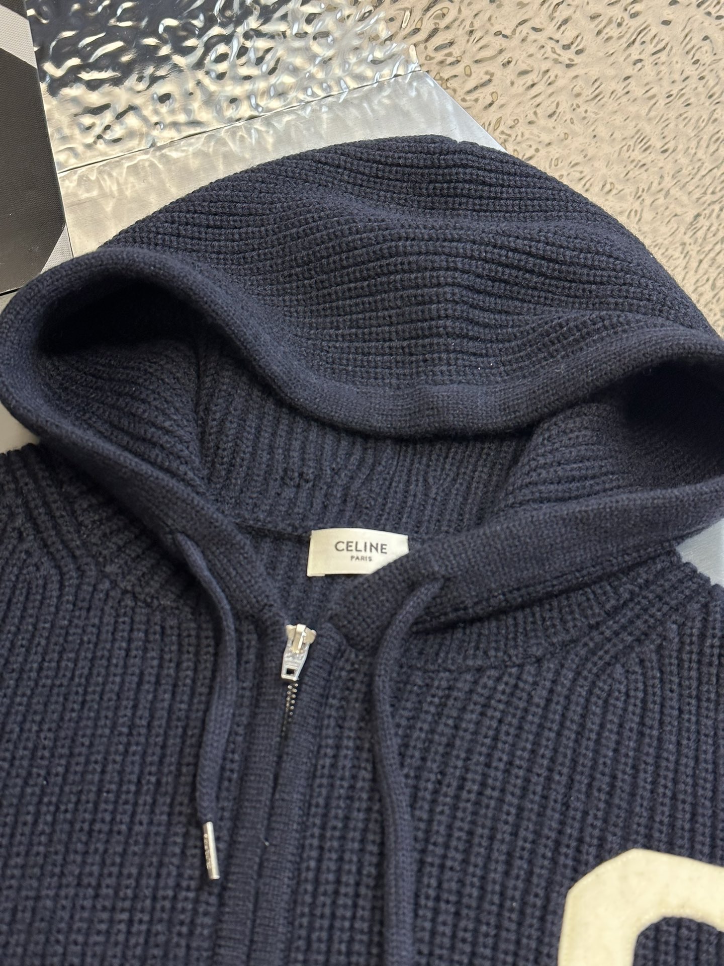 CELINE College hooded zip-up sweater (81090851）