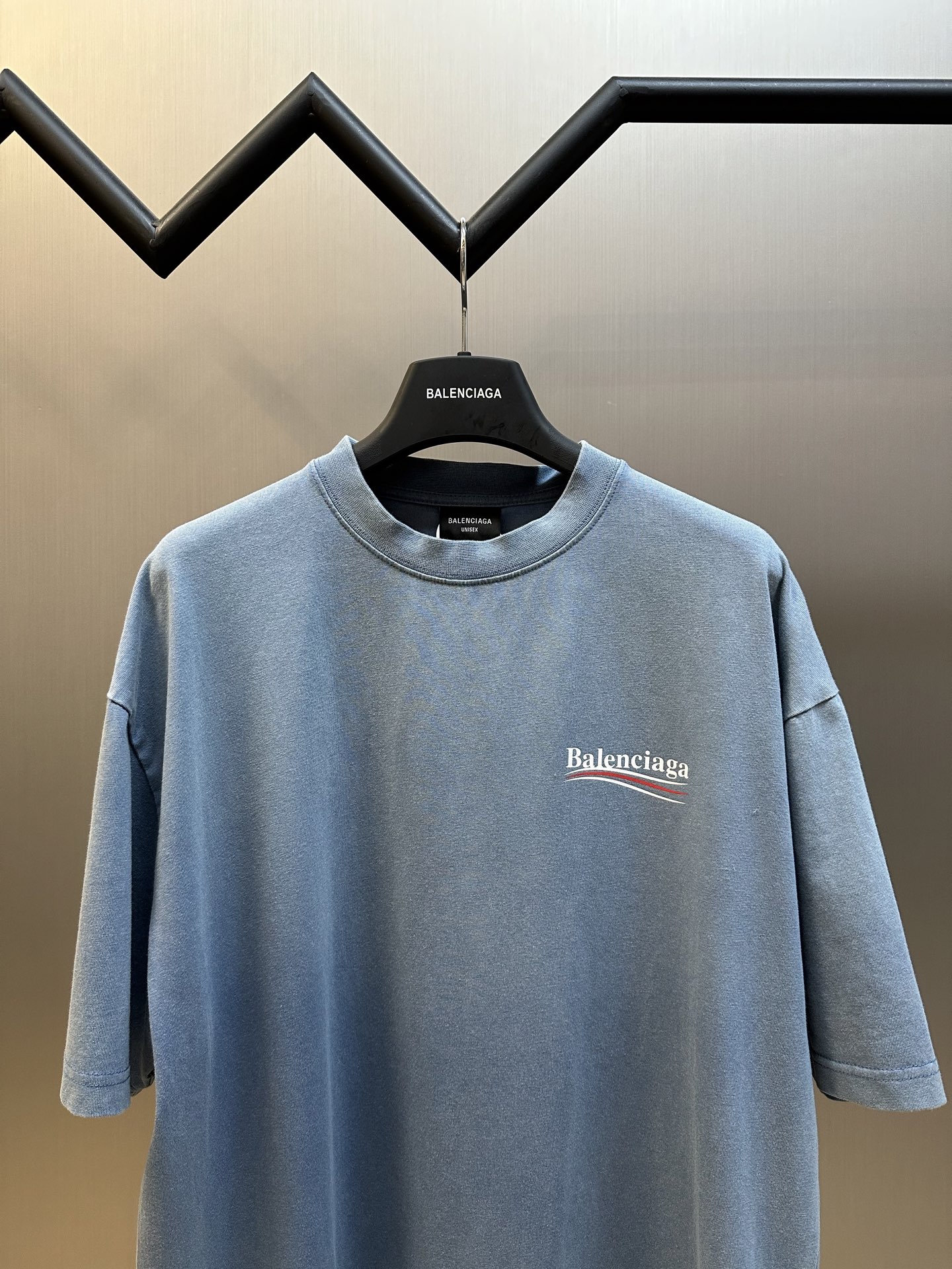 BALENCIAGA  Men's Political Campaign T-shirt Medium Fit in Faded Blue/white/red (764235TIV529798）