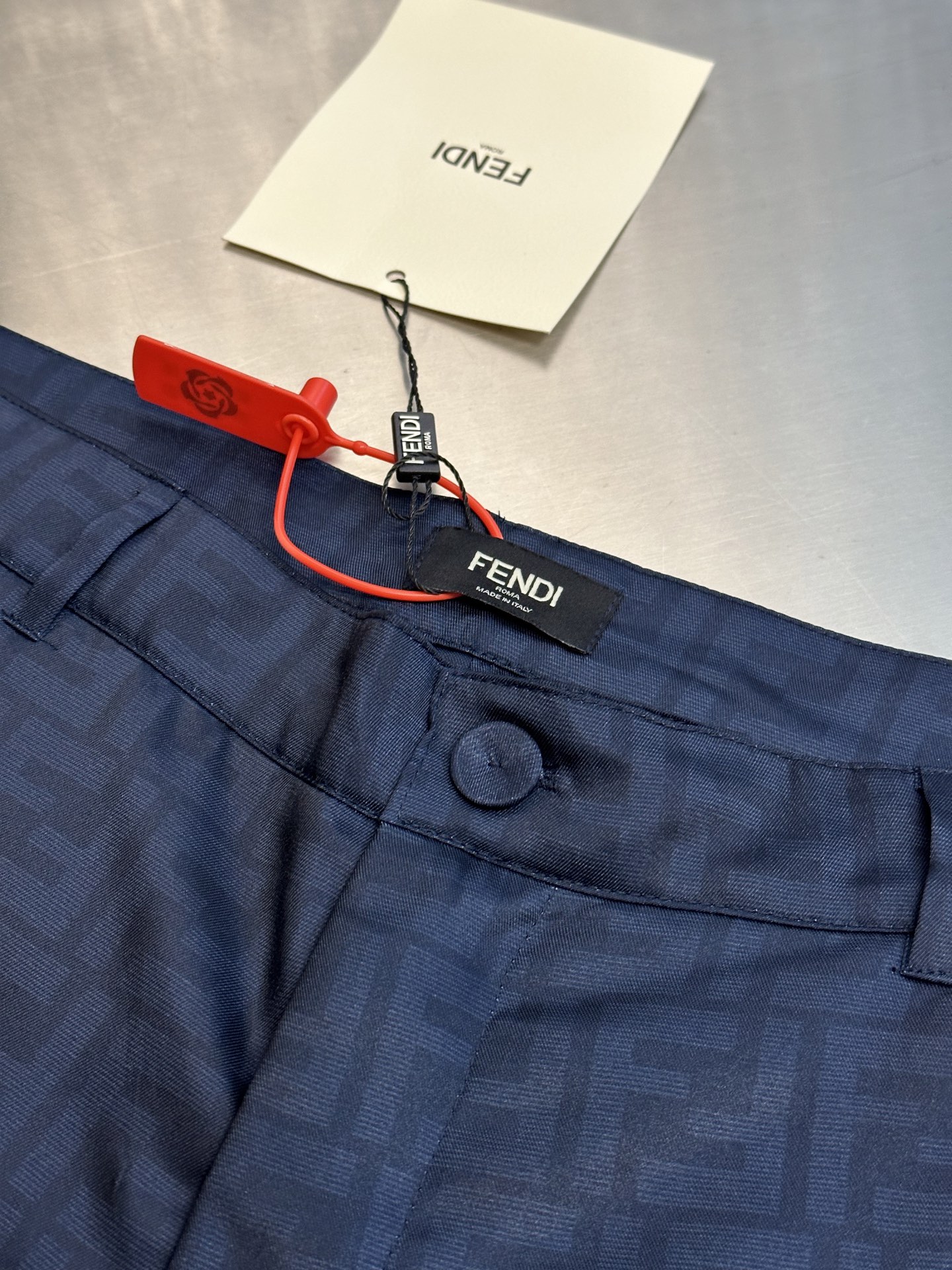FENDI Men's Bermudas Short Pants in FF Silk "Blue"(FB1014AKEEF0H5A）