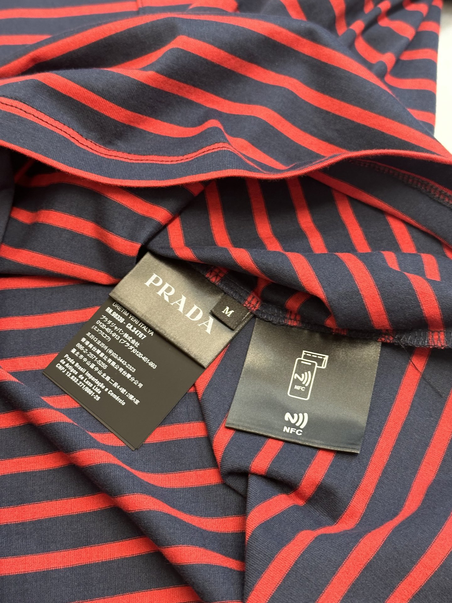 PRADA Striped Cotton Jersey T-Shirt in Blue and White（UJN929-1045-F0UB0-S-OOO）