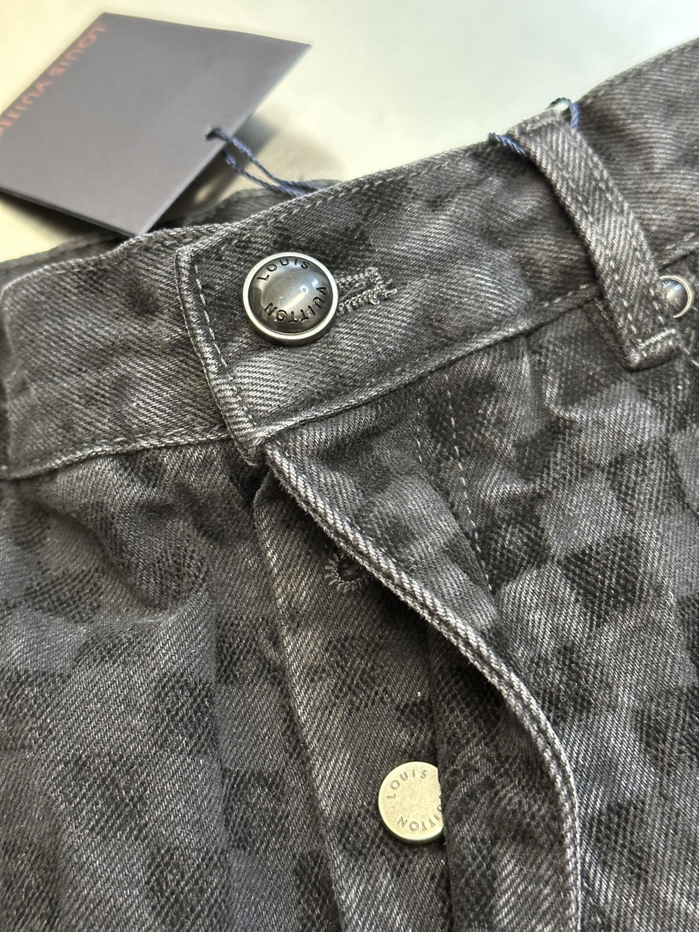 Louis Vuitton Flocked Damier Denim Wide-Leg Pants（1AHBKQ）