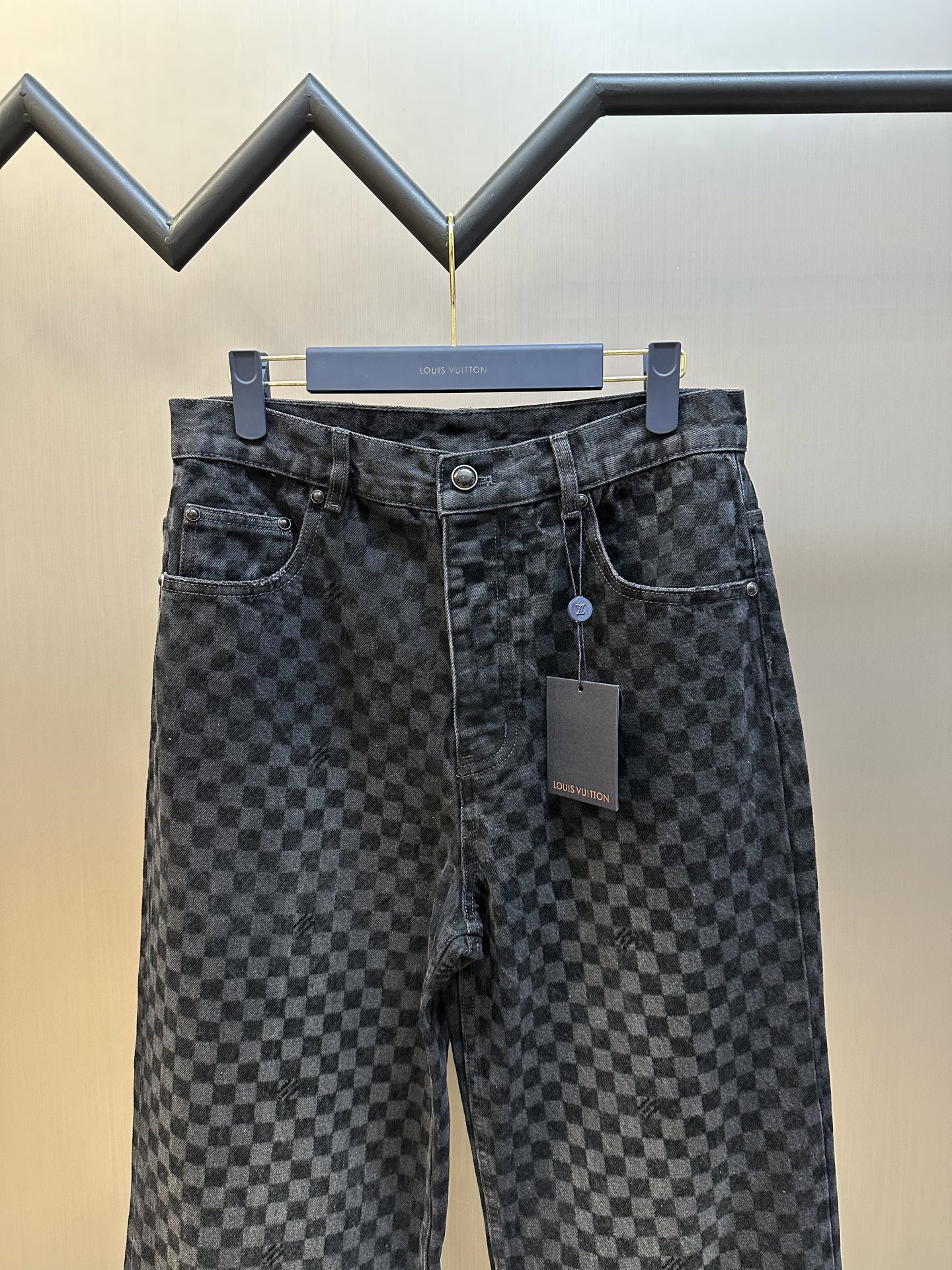 Louis Vuitton Flocked Damier Denim Wide-Leg Pants（1AHBKQ）