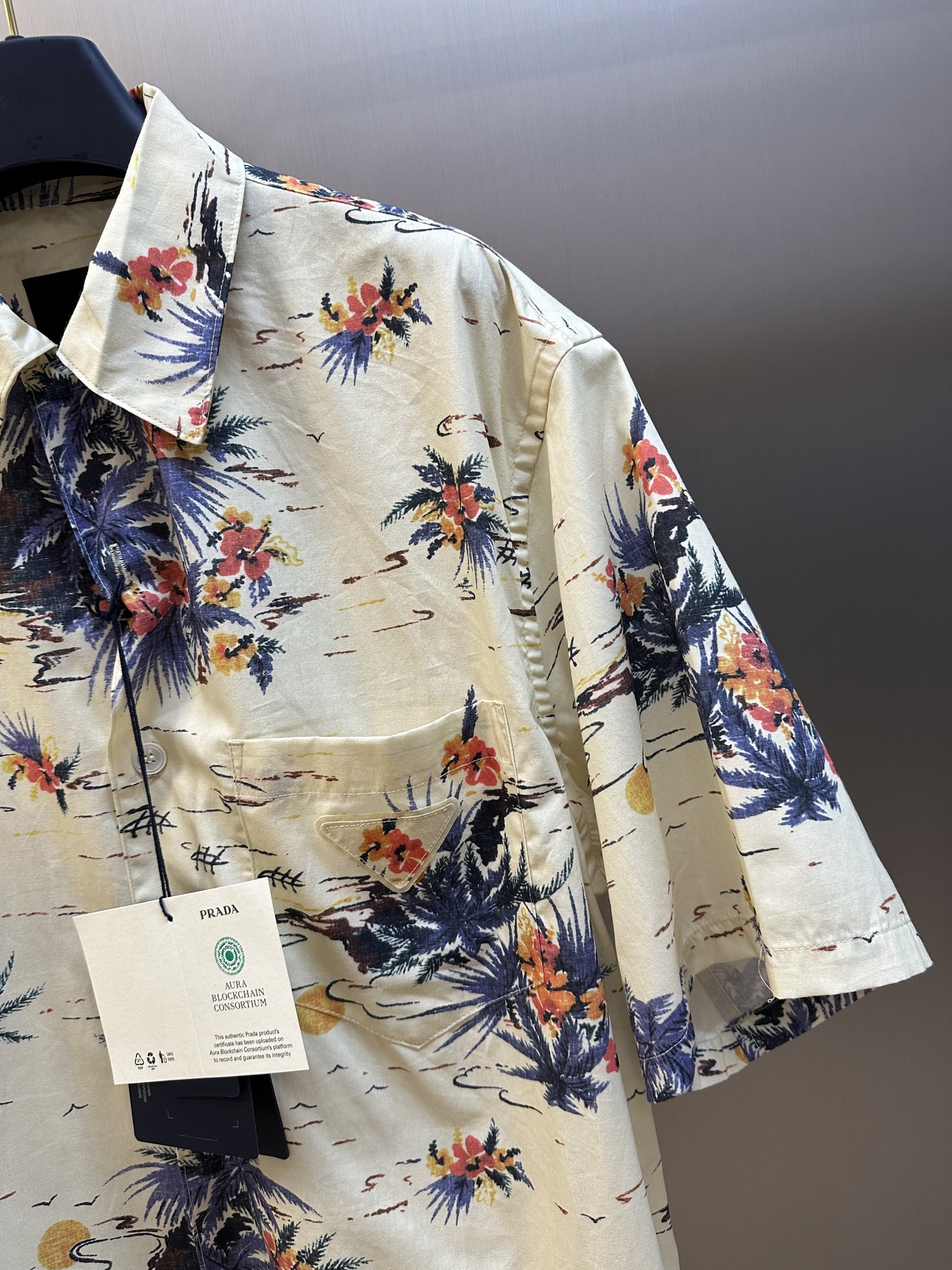 Prada Short-Sleeved Printed Cotton Shirt (POIZON20241205725）