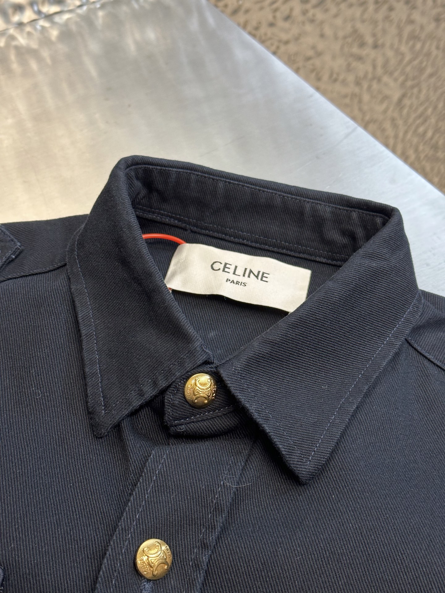 CELINE Men's Military Shirt in Cotton Wool Twill "Navy" (RC055364F-07MR）