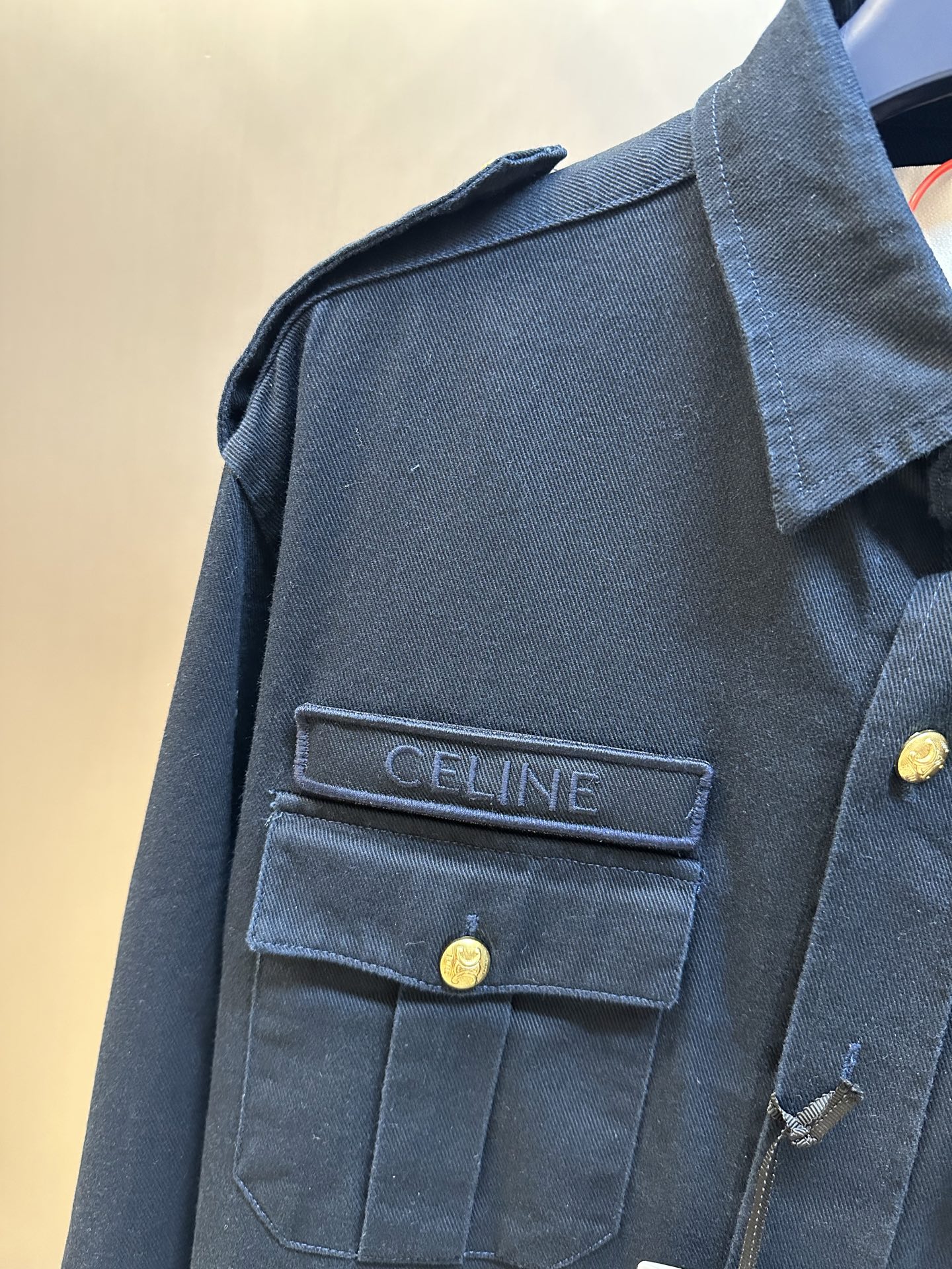 CELINE Men's Military Shirt in Cotton Wool Twill "Navy" (RC055364F-07MR）