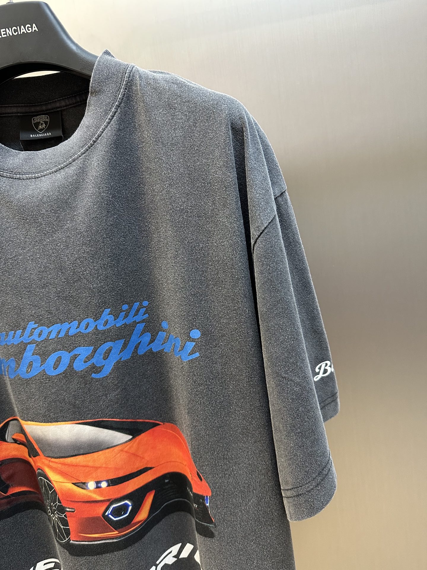 BALENCIAGA Automobili Lamborghini Men's Oversized T-Shirt "Faded Black"（831305TSVP91041）