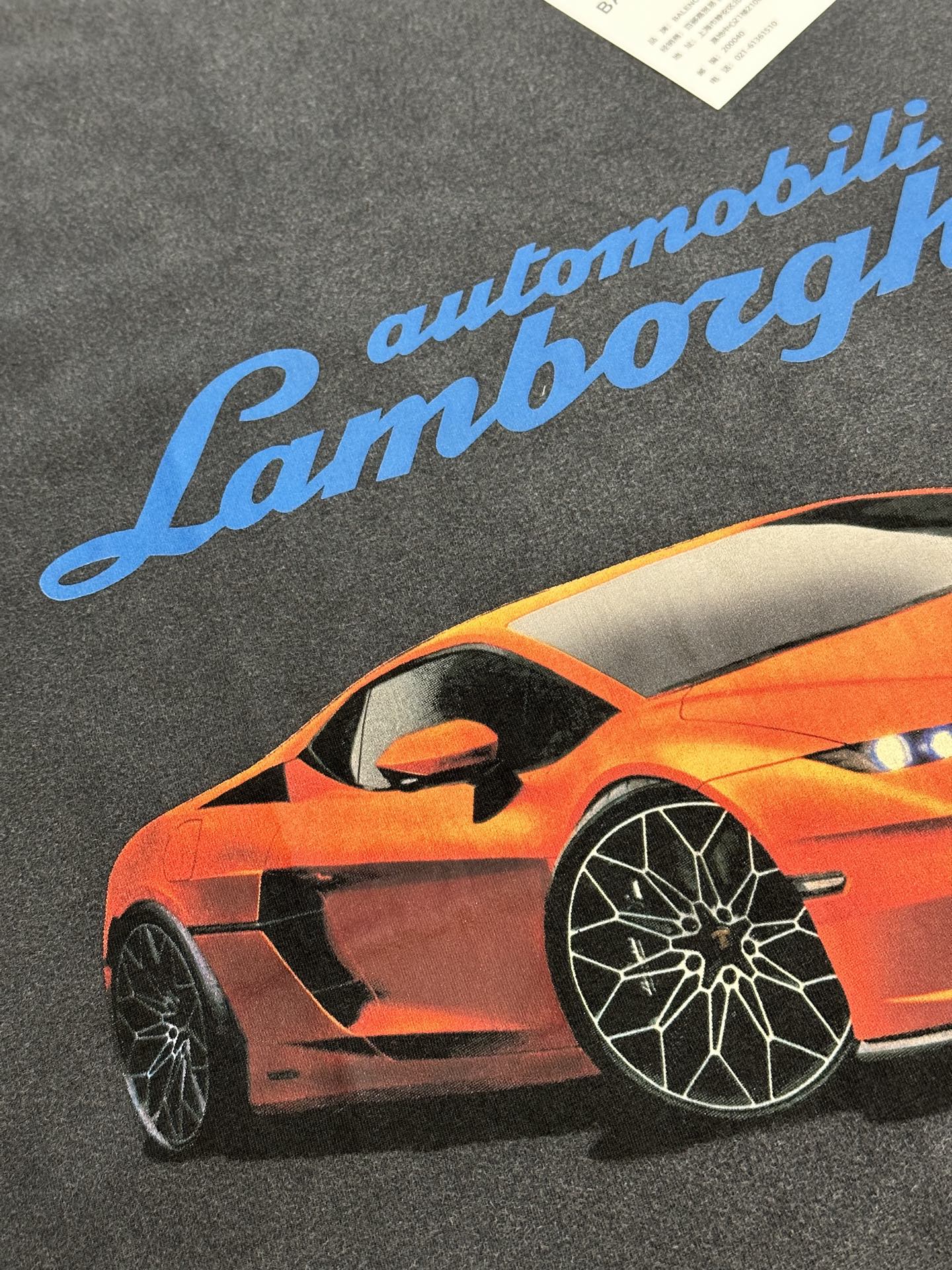 BALENCIAGA Automobili Lamborghini Men's Oversized T-Shirt "Faded Black"（831305TSVP91041）