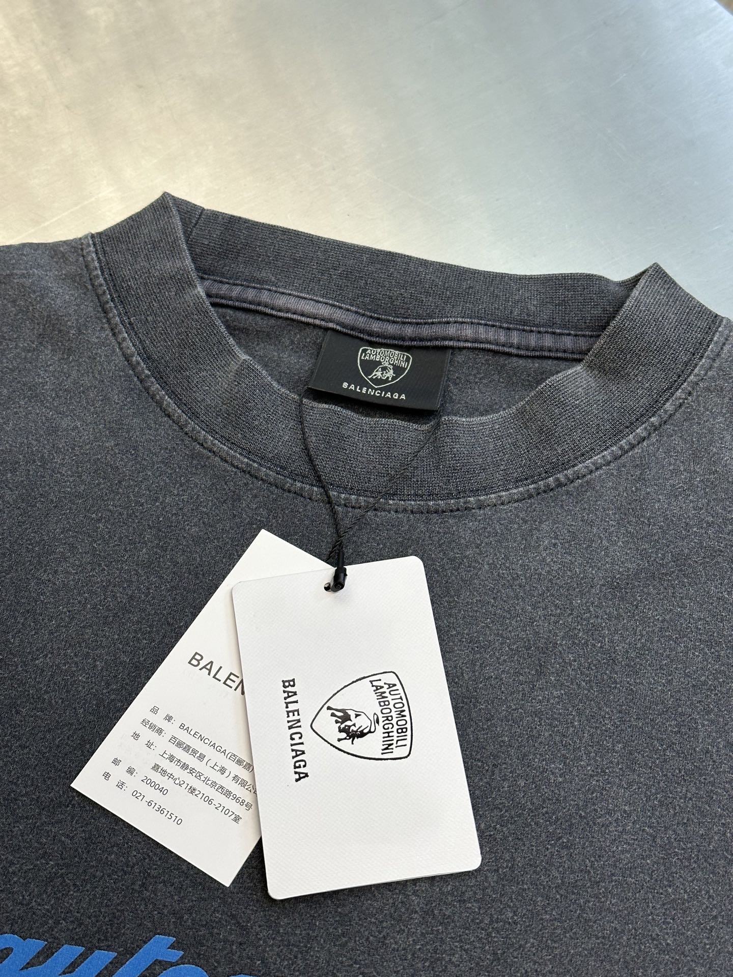 BALENCIAGA Automobili Lamborghini Men's Oversized T-Shirt "Faded Black"（831305TSVP91041）