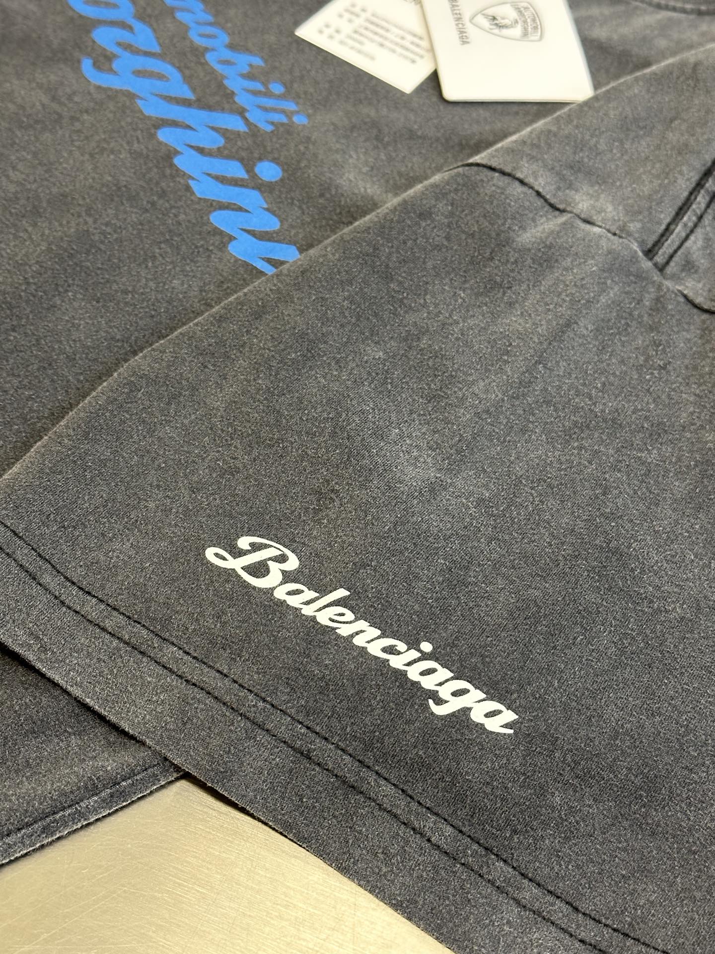 BALENCIAGA Automobili Lamborghini Men's Oversized T-Shirt "Faded Black"（831305TSVP91041）