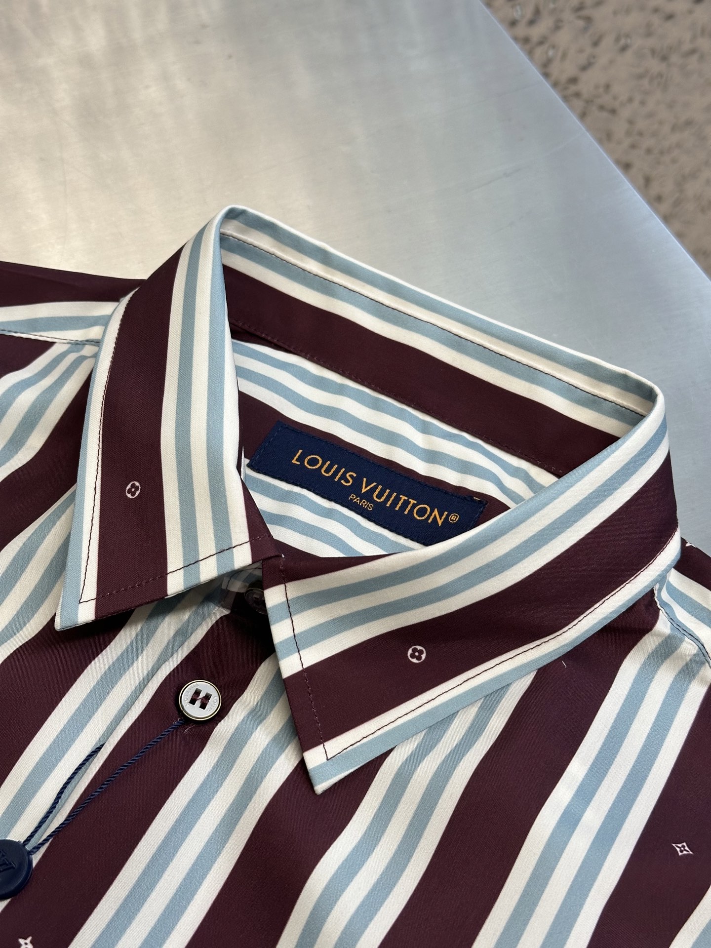 Louis Vuitton fashionable collar short sleeve shirt striped（1AHVWH）