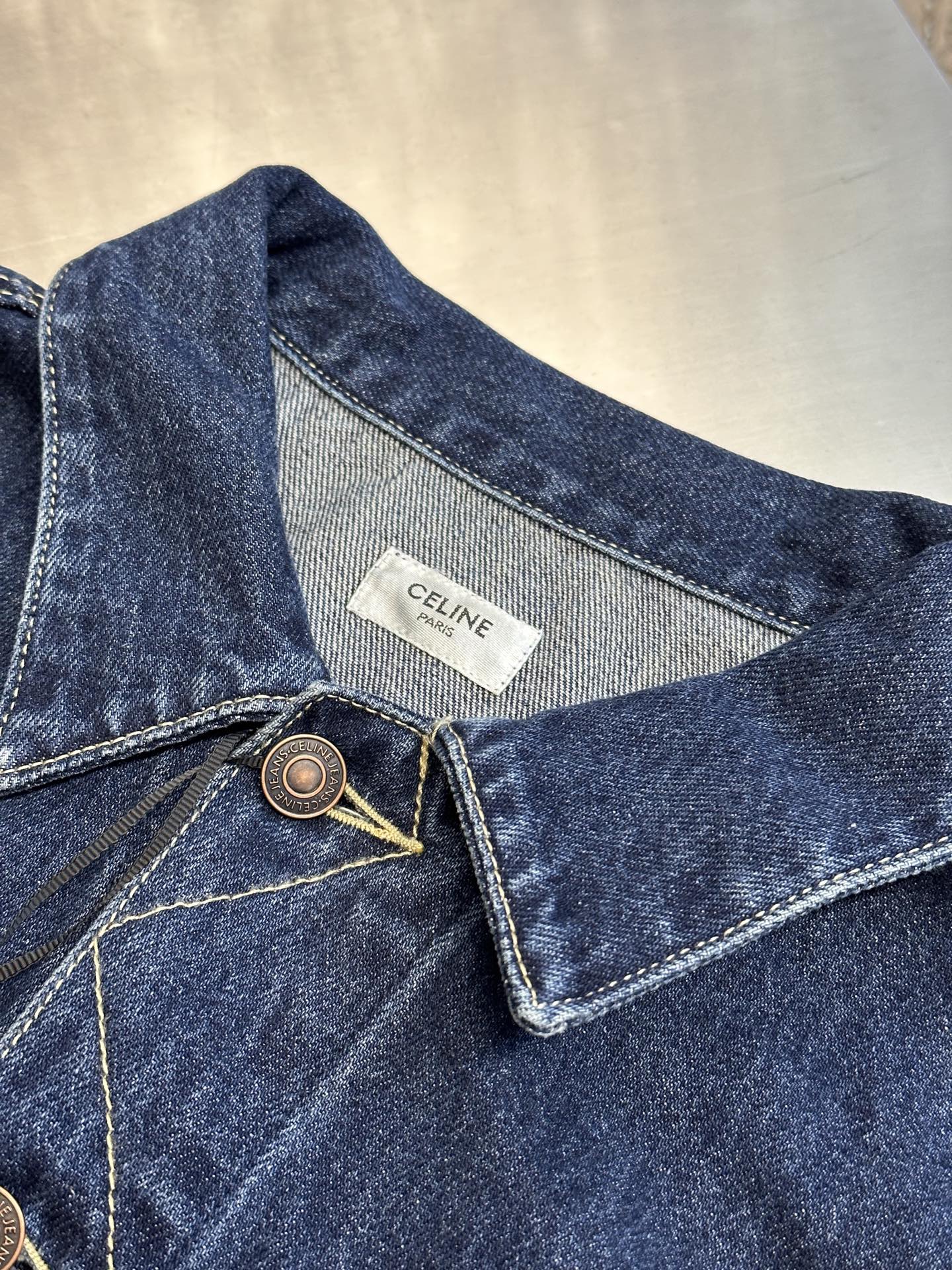 CELINE Men's Trucker Jacket in Royal Indigo Wash Denim "Classic Blue" (RV0DX789D-CBF8）