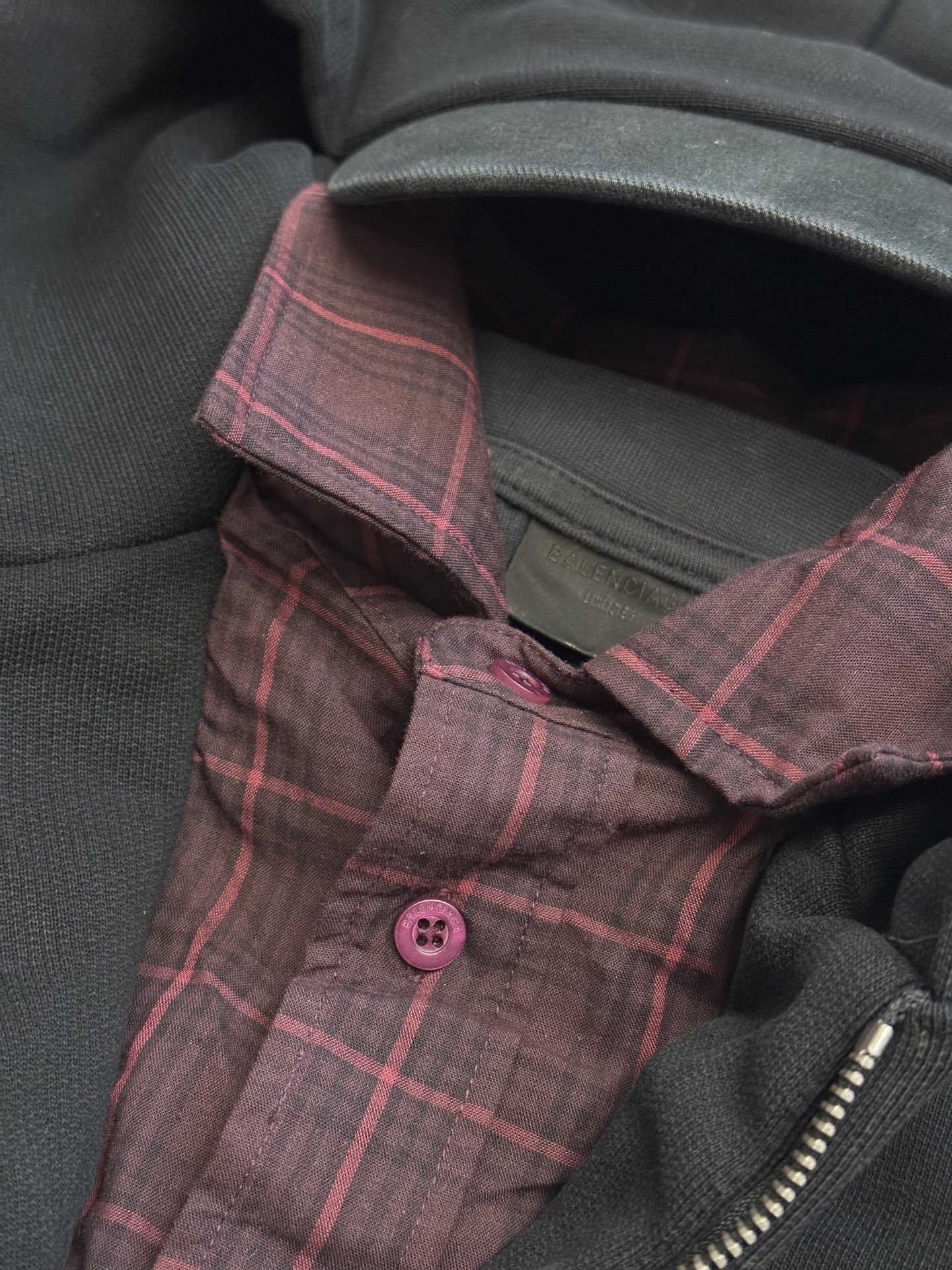 Balenciaga Layered Hoodie Black Men's  (772206TPVL71070）