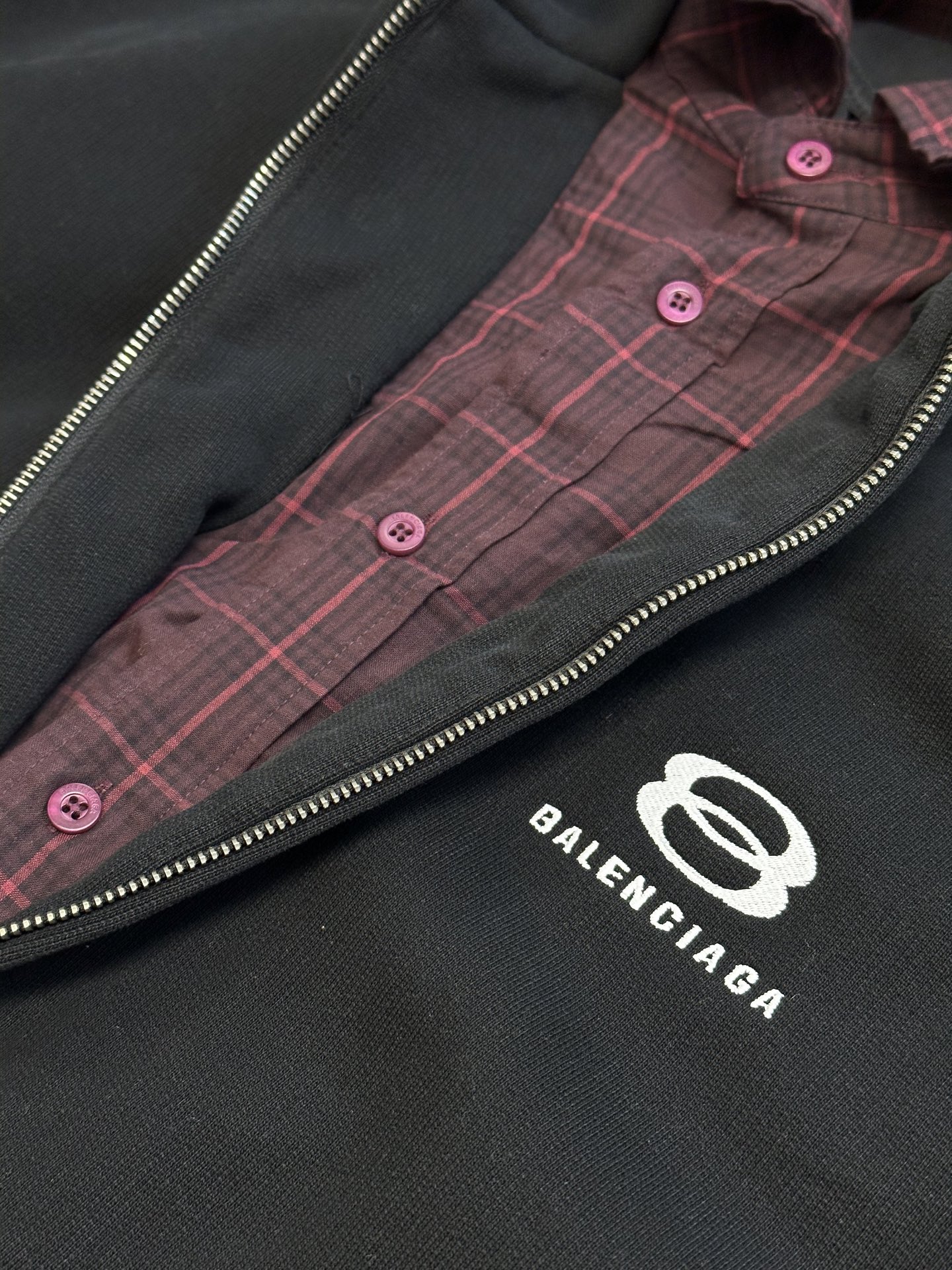 Balenciaga Layered Hoodie Black Men's  (772206TPVL71070）