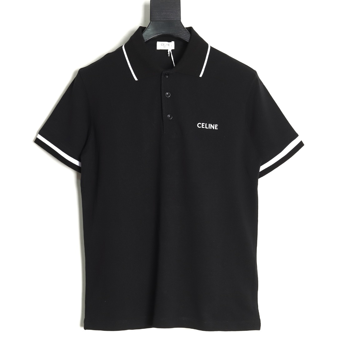 Celine embroidered cotton piqué polo shirt (2X68E043F-01OB）