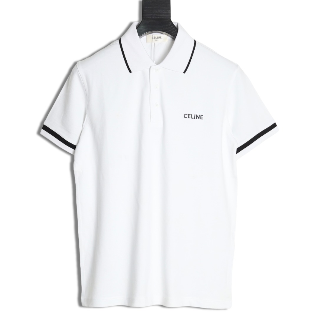 Celine embroidered cotton piqué polo shirt (2X68E043F-01OB）