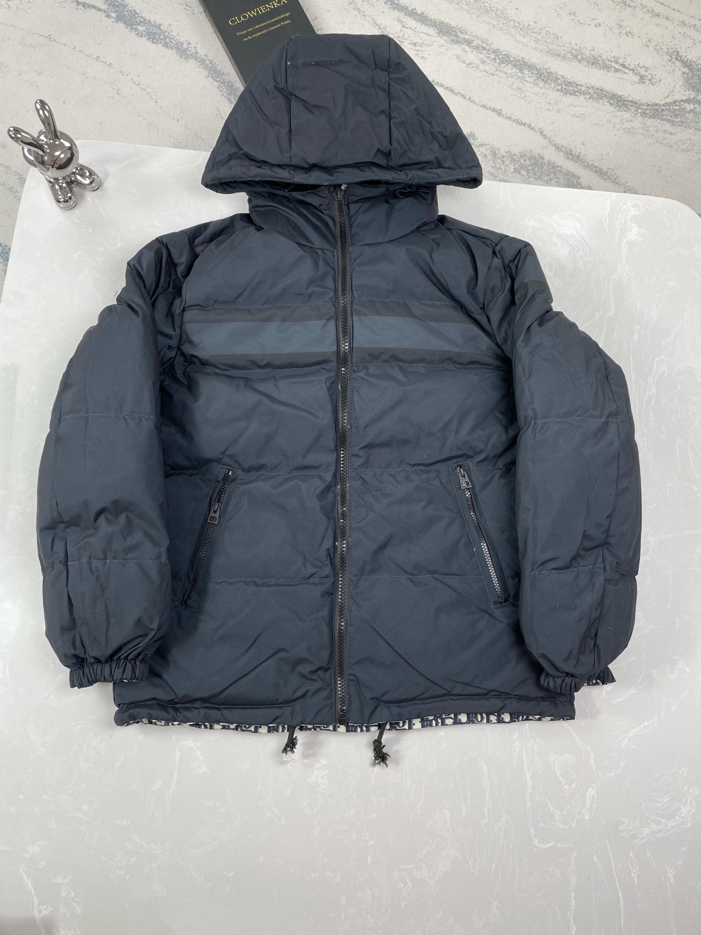 Dior Women's Oblique Quilted Technical Taffeta Reversible Long Down Jacket "Blue/Ecru"（147C23A2968-X5803）