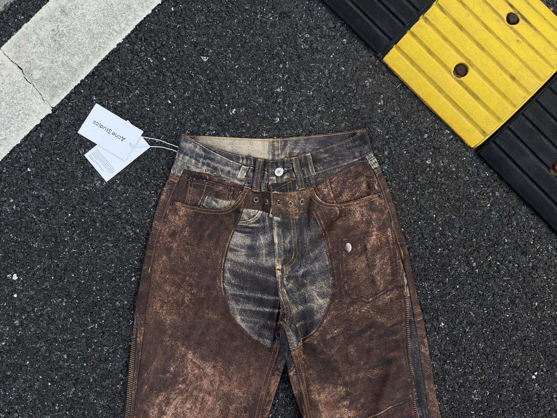 Acne Studios Printed Trousers in Blue & Brown (BK0703-AG7）