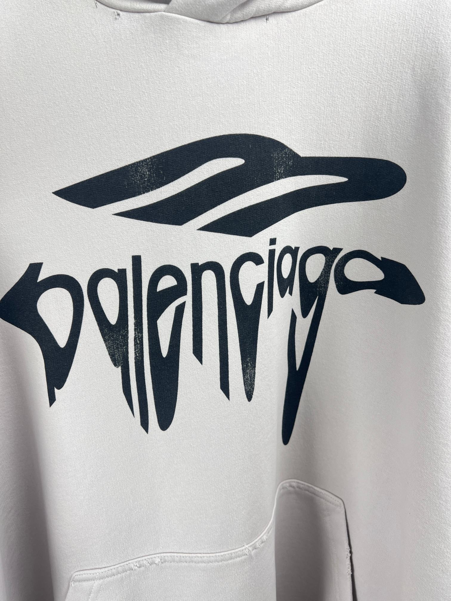 BALENCIAGA Men's 3B Liquified Hoodie Large Fit "Black/Gray" (803265TRVS91013）