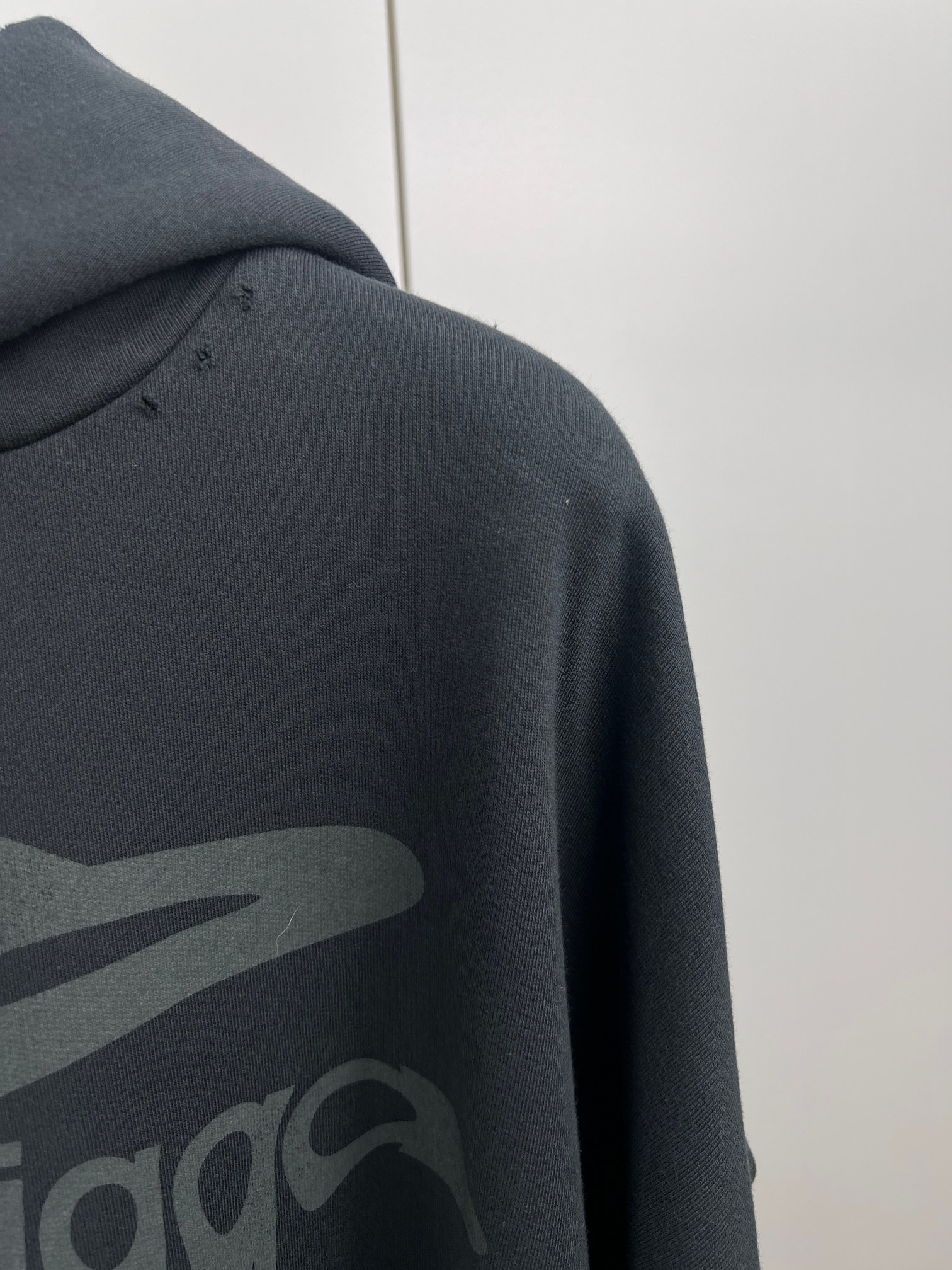 BALENCIAGA Men's 3B Liquified Hoodie Large Fit "Black/Gray" (803265TRVS91013）