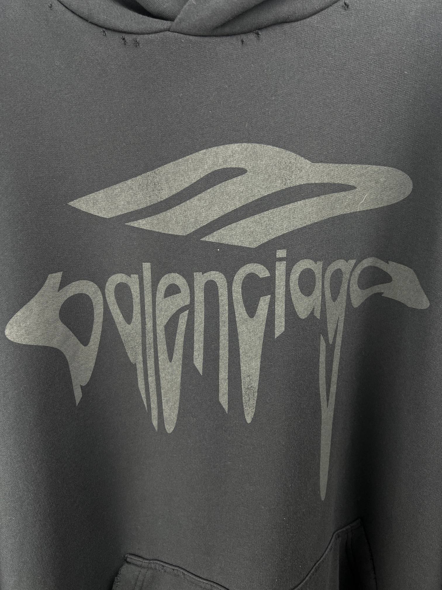 BALENCIAGA Men's 3B Liquified Hoodie Large Fit "Black/Gray" (803265TRVS91013）