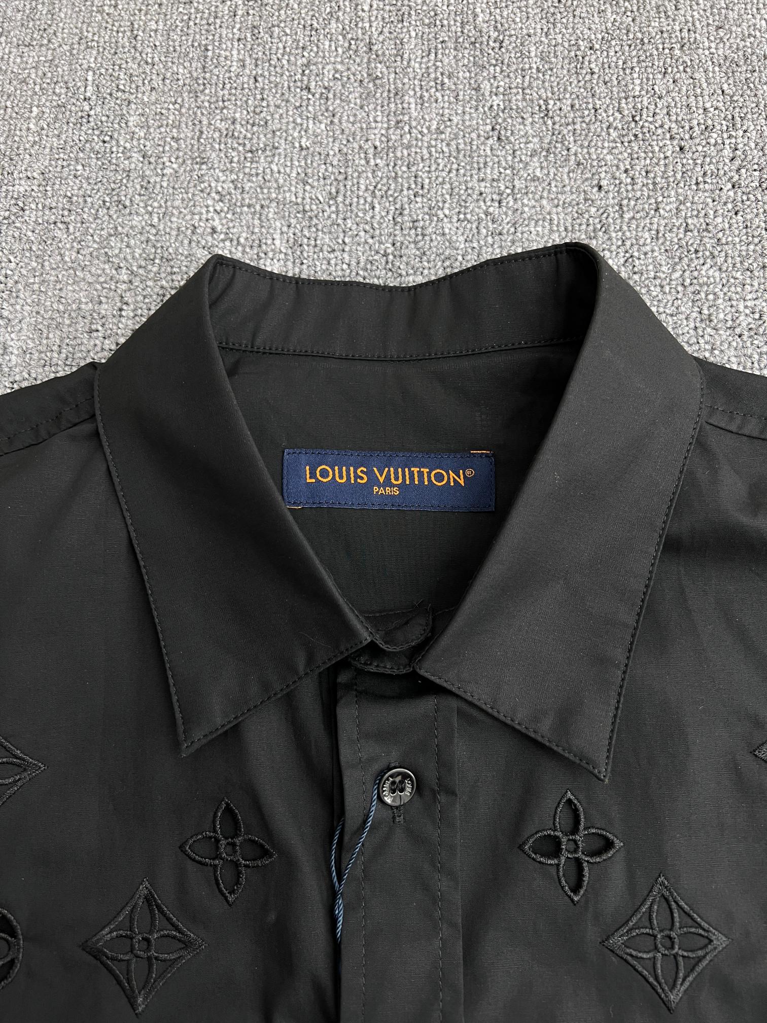 Louis Vuitton Men's Monogram Flowers Embroidered Short-Sleeved Shirt "Noir"（1AGTPJ）