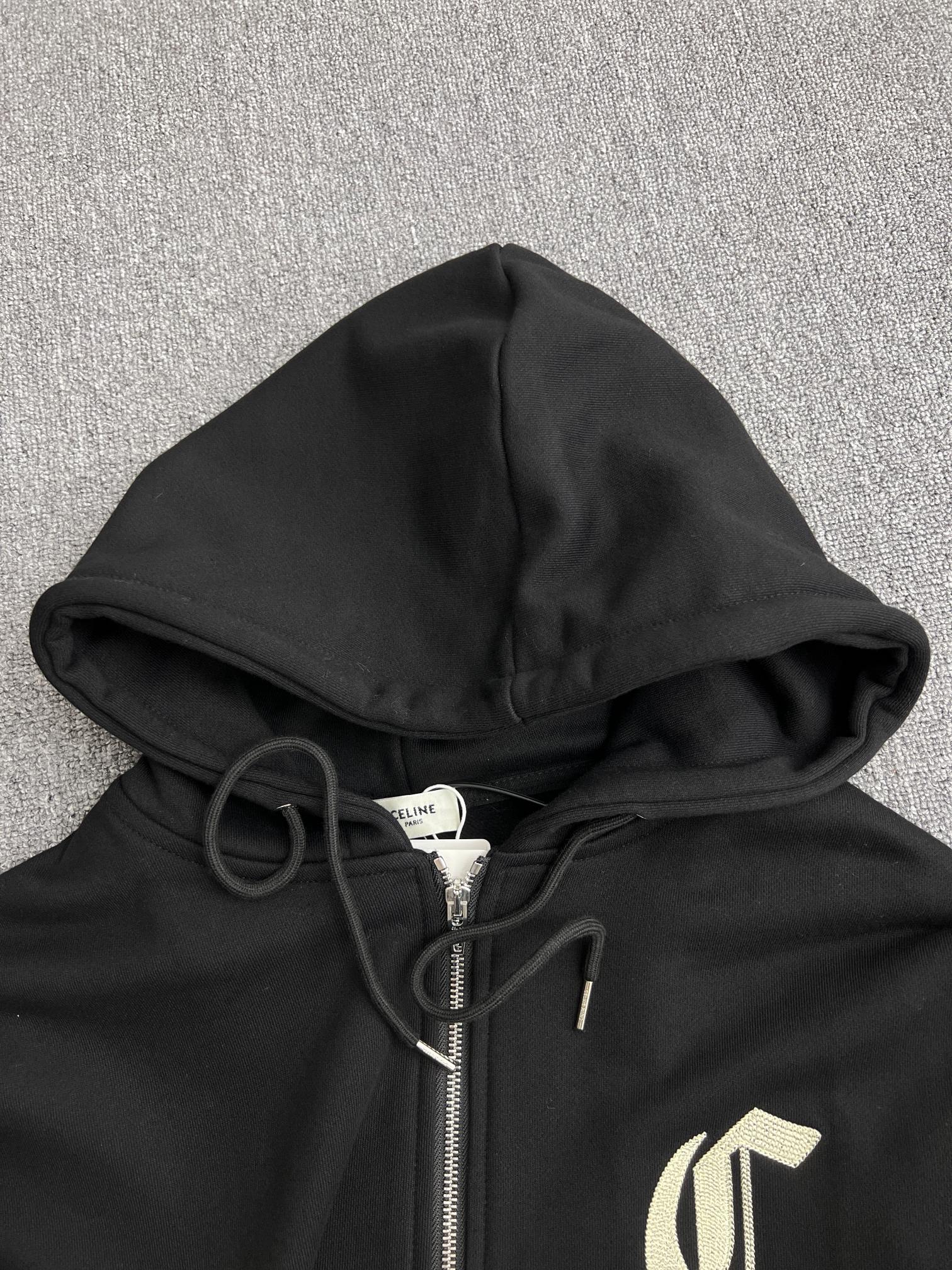 CELINE Zipped Hoodie 'Black/White'  (RY09I670Q-38AW）