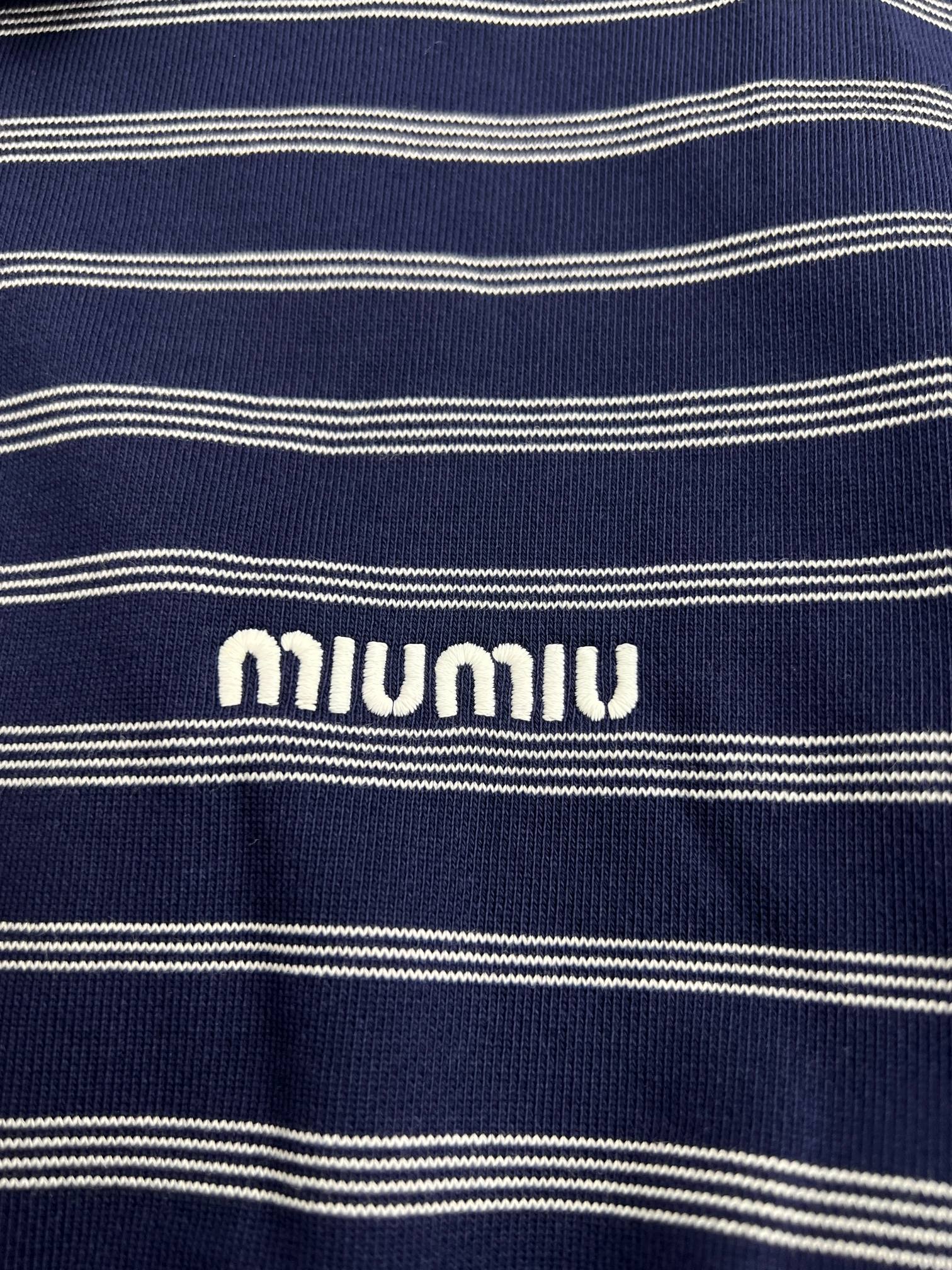 MIUMIU Blue/white Striped Zipper Polo Shirt（MJL773-174V-F022X-S-OOO）