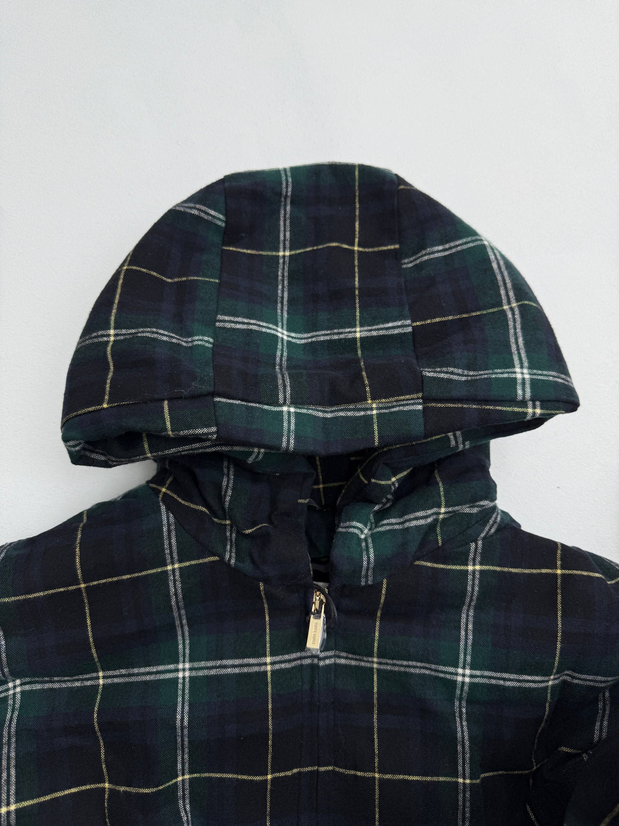MIU MIU Checkered Logo Patch Zip-Up Hooded Jacket（ML1011-16DN-F0008-S-OOO）