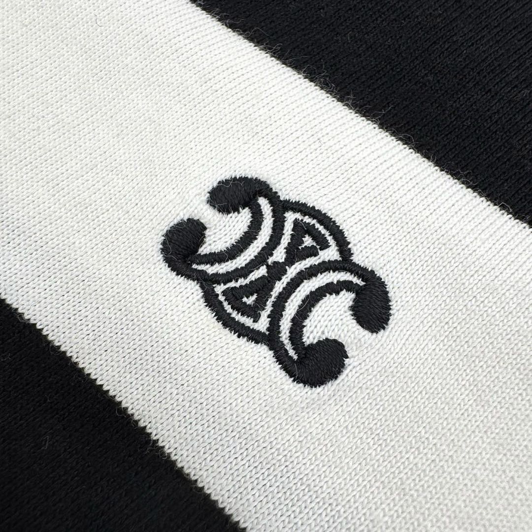 CELINE Triomphe Cotton Plain Knit Loose-fitting T-shirt - Black/White(RX02Q326E-38AW）