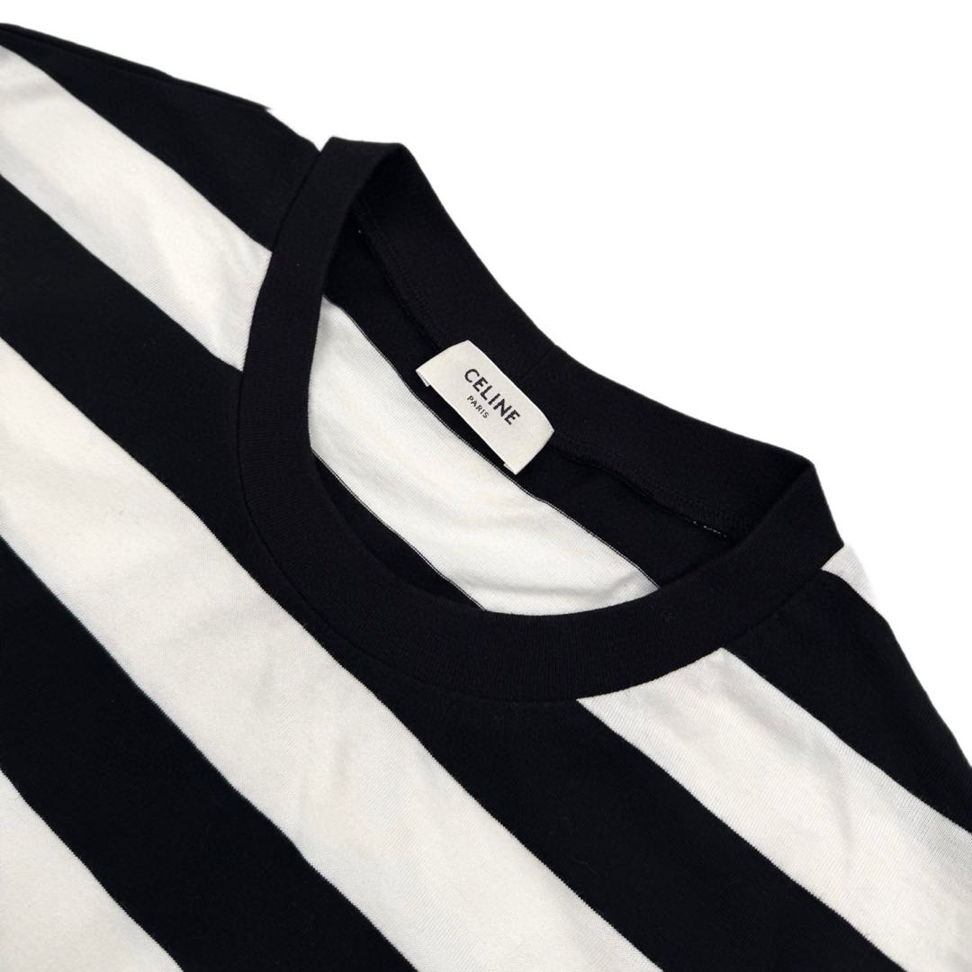 CELINE Triomphe Cotton Plain Knit Loose-fitting T-shirt - Black/White(RX02Q326E-38AW）