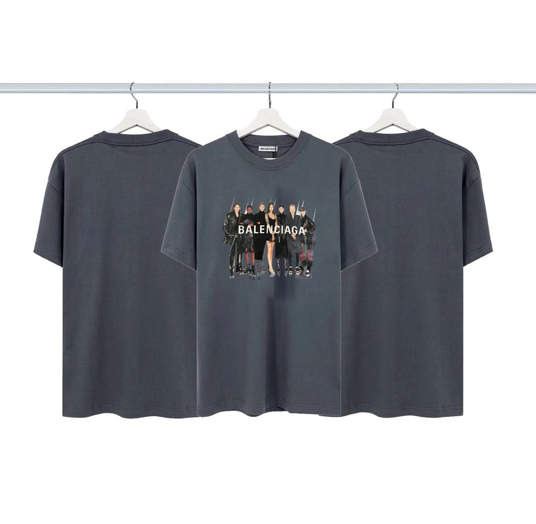 Balenciaga Band Portrait Printing Logo Retro Short Sleeve(620969TIV471404）
