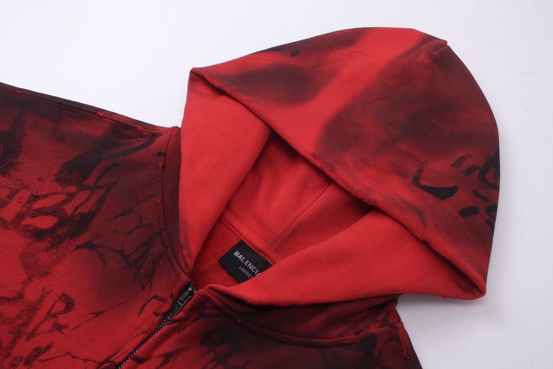 BALENCIAGA Skater Zip Up Hoodie Medium Fit "Red"（744457TOVA86400）