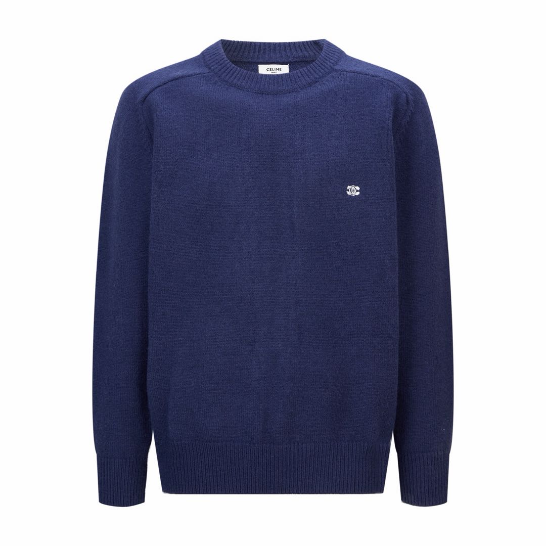 CELINE Men's Loose-Fit Triomphe Crew-Neck Knit Sweater (2AC85048T.03SD）