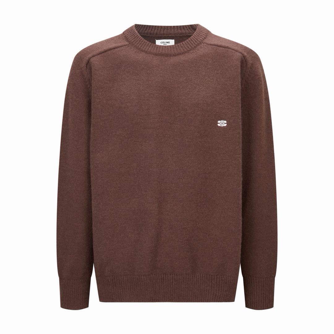 CELINE Men's Loose-Fit Triomphe Crew-Neck Knit Sweater (2AC85048T.03SD）