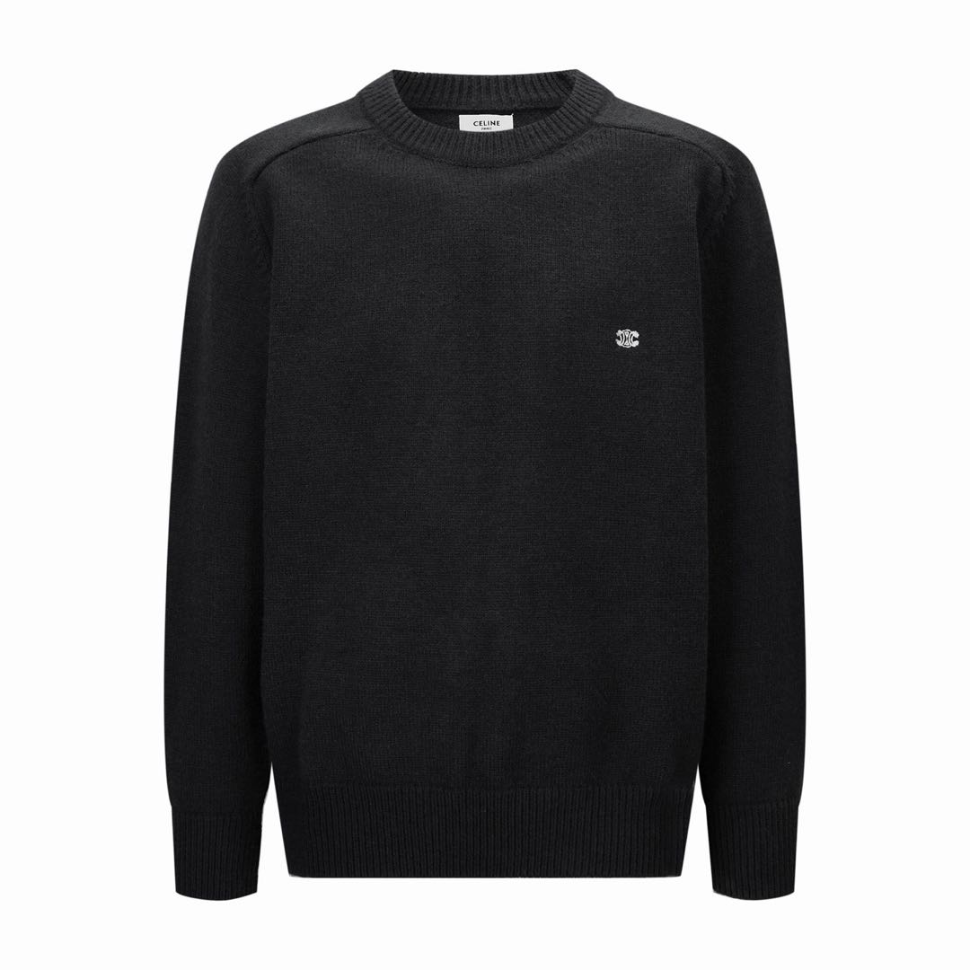 CELINE Men's Loose-Fit Triomphe Crew-Neck Knit Sweater (2AC85048T.03SD）