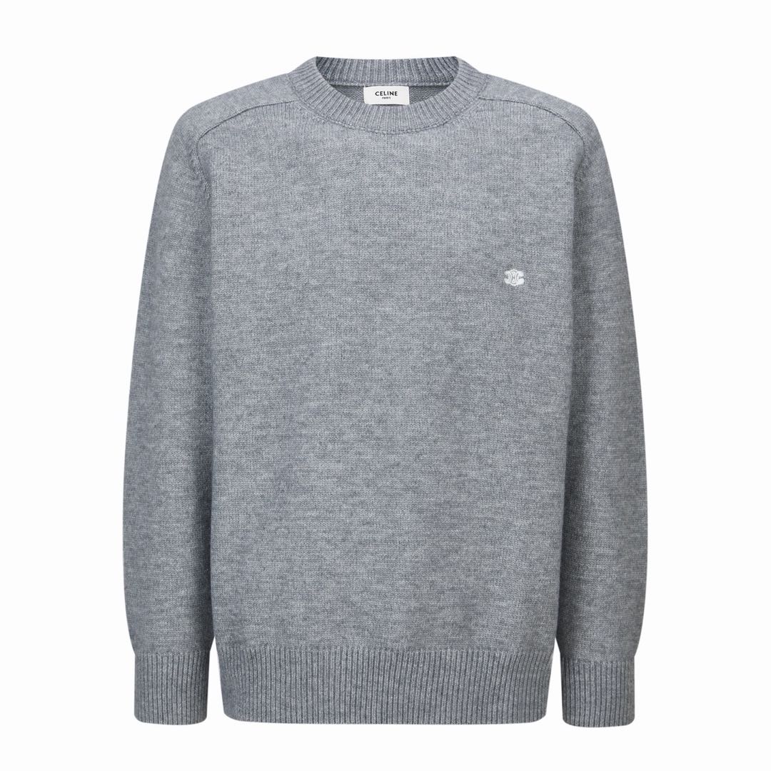 CELINE Men's Loose-Fit Triomphe Crew-Neck Knit Sweater (2AC85048T.03SD）