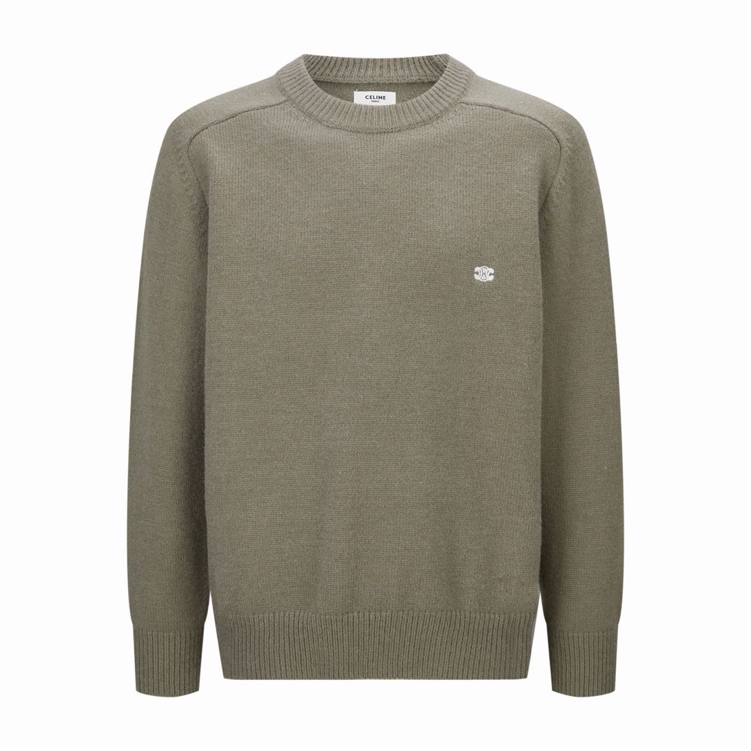 CELINE Men's Loose-Fit Triomphe Crew-Neck Knit Sweater (2AC85048T.03SD）