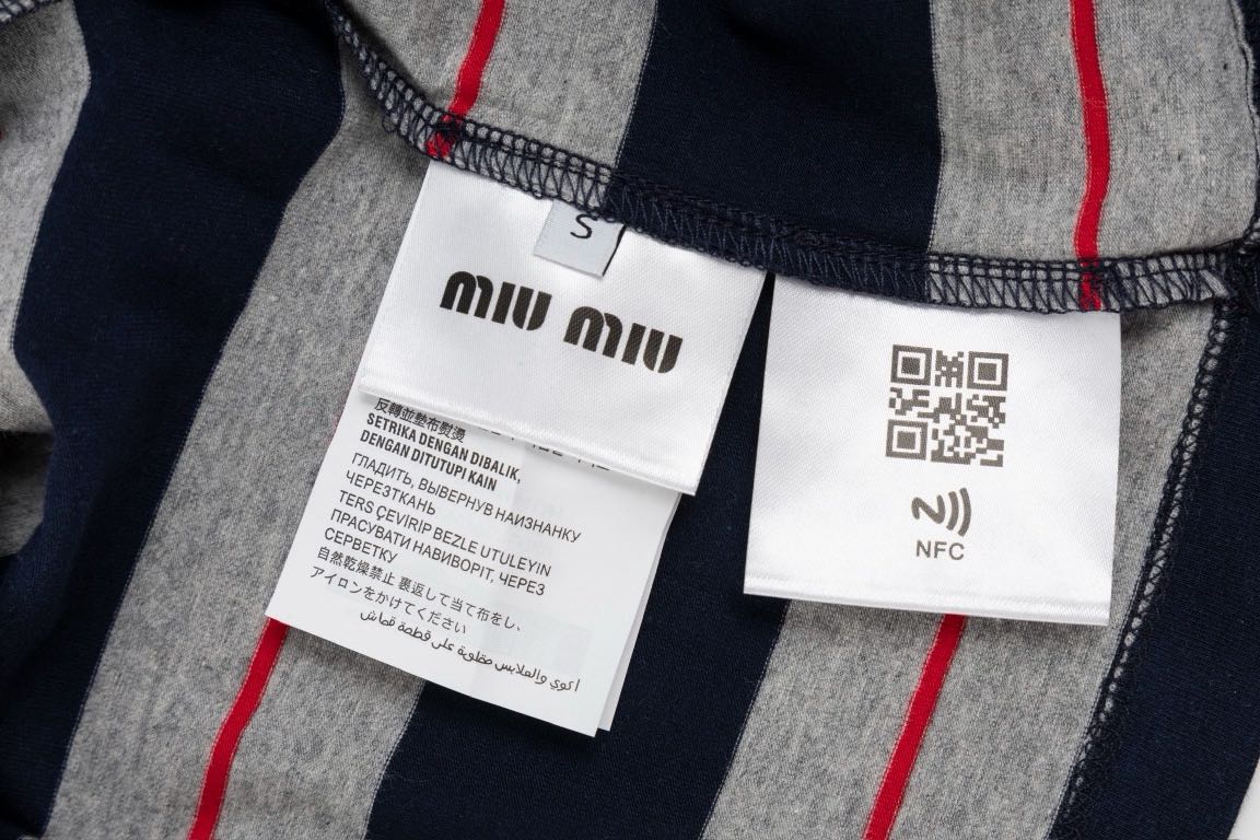 MIU MIU Long-sleeved cotton jersey T-shirt Bottle Gray/Navy（MJL014-14RT-F0S5G-S-OOO）