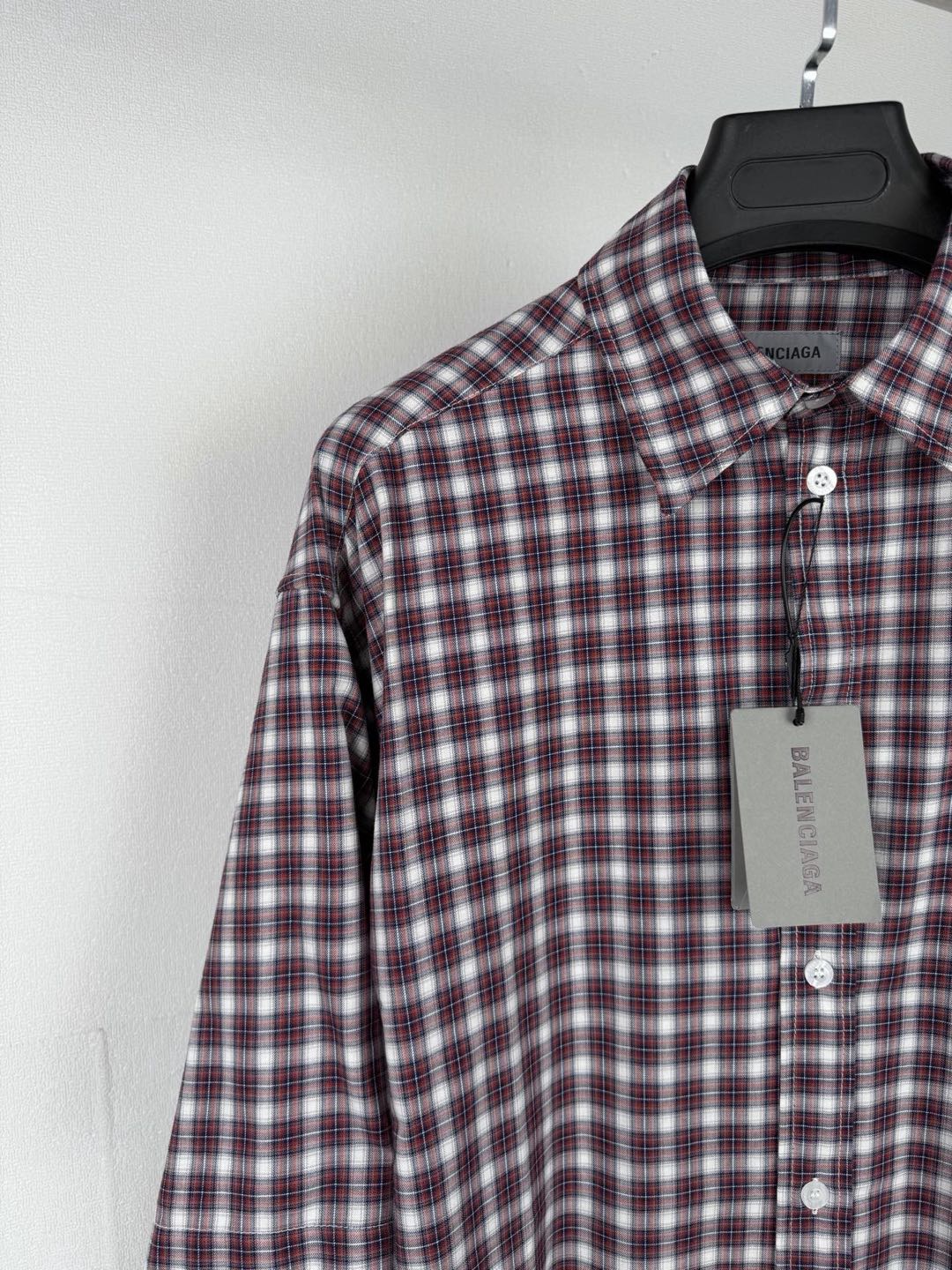 BALENCIAGA Design Sleeve Shirt "Red/Navy"(866543TUM176011）