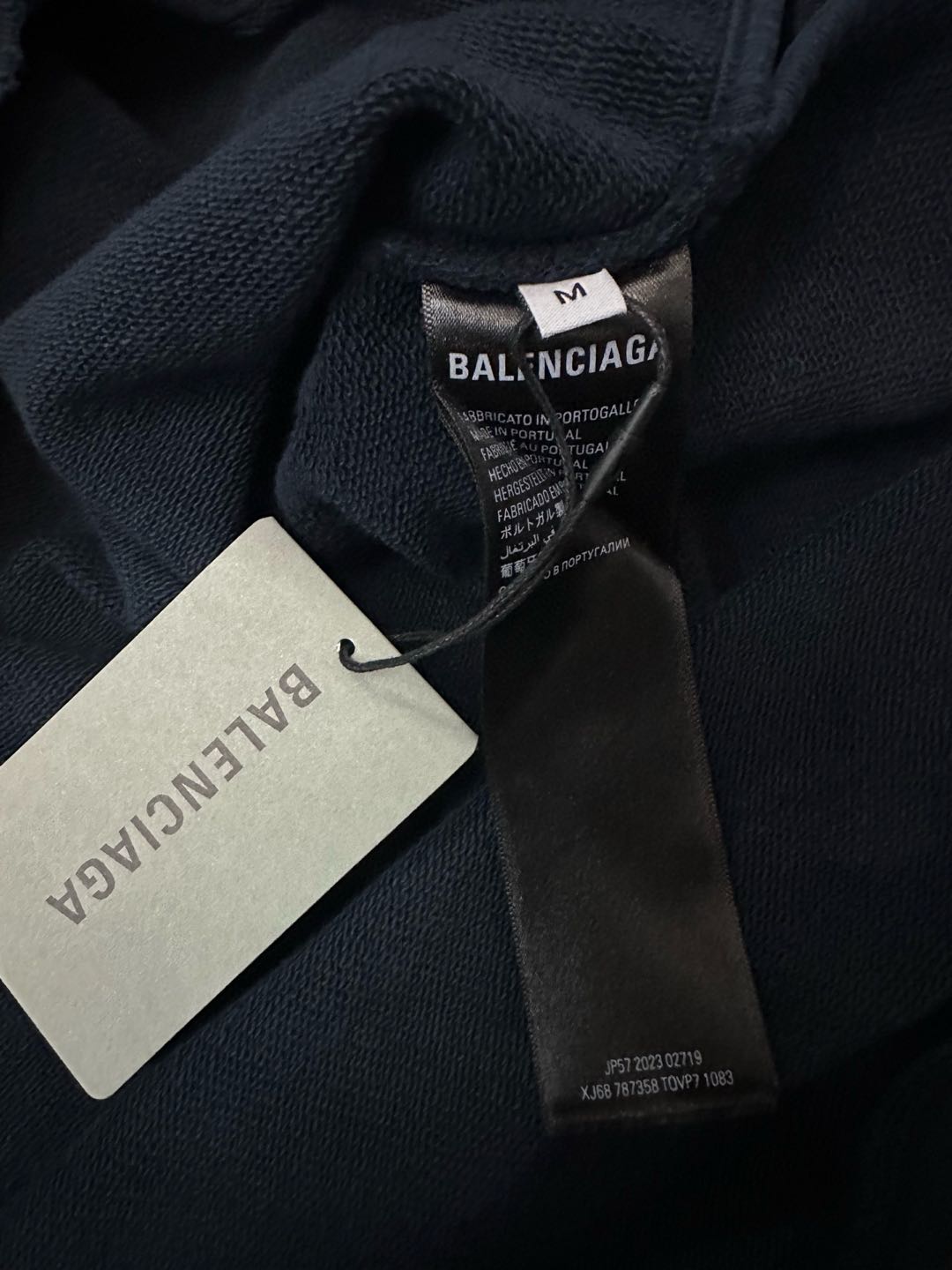 Balenciaga Tape Type Ripped Pocket Hoodie Oversized in black curly fleece(744190TOVB11055）