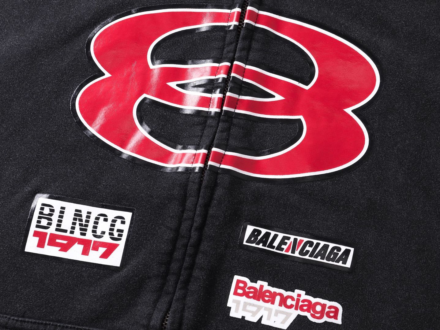 Balenciaga Men's Sponsor Logos Large Zip-up Hoodie in Black Faded（826162TSVE11041）