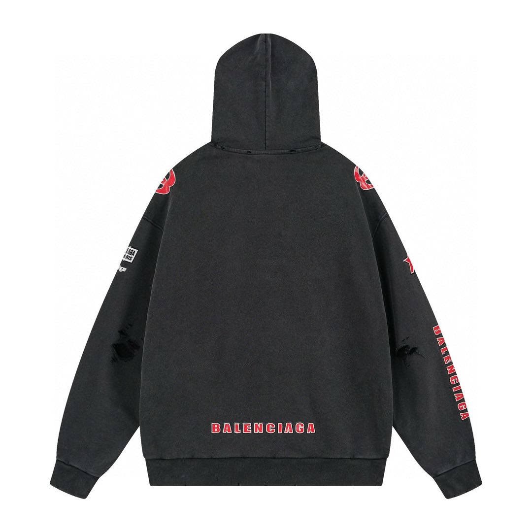Balenciaga Men's Sponsor Logos Large Zip-up Hoodie in Black Faded（826162TSVE11041）