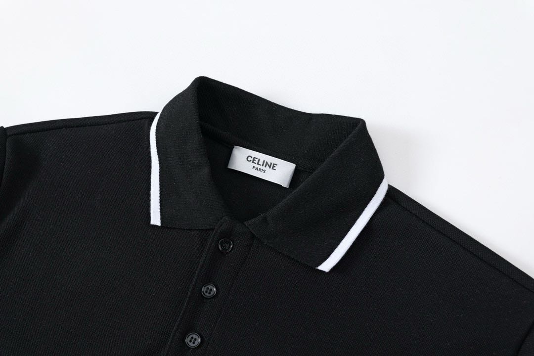 Celine embroidered cotton piqué polo shirt (2X68E043F-01OB）