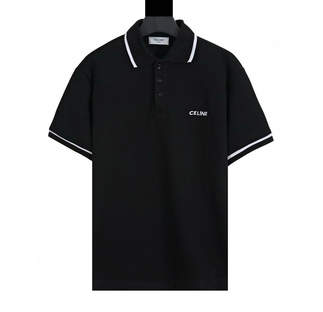 Celine embroidered cotton piqué polo shirt (2X68E043F-01OB）